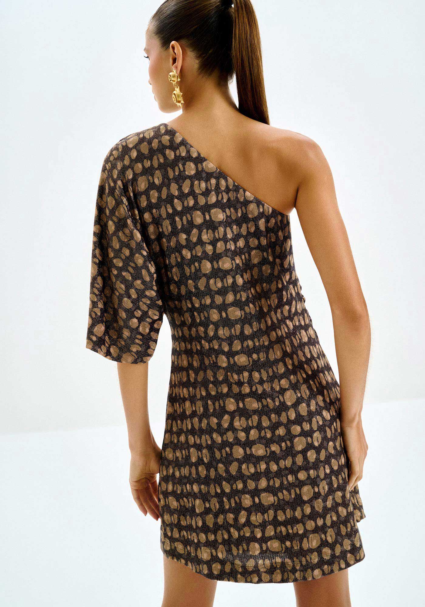 Vestido Curto Ombro S&oacute; em Malha Brilho On&ccedil;a, , large.