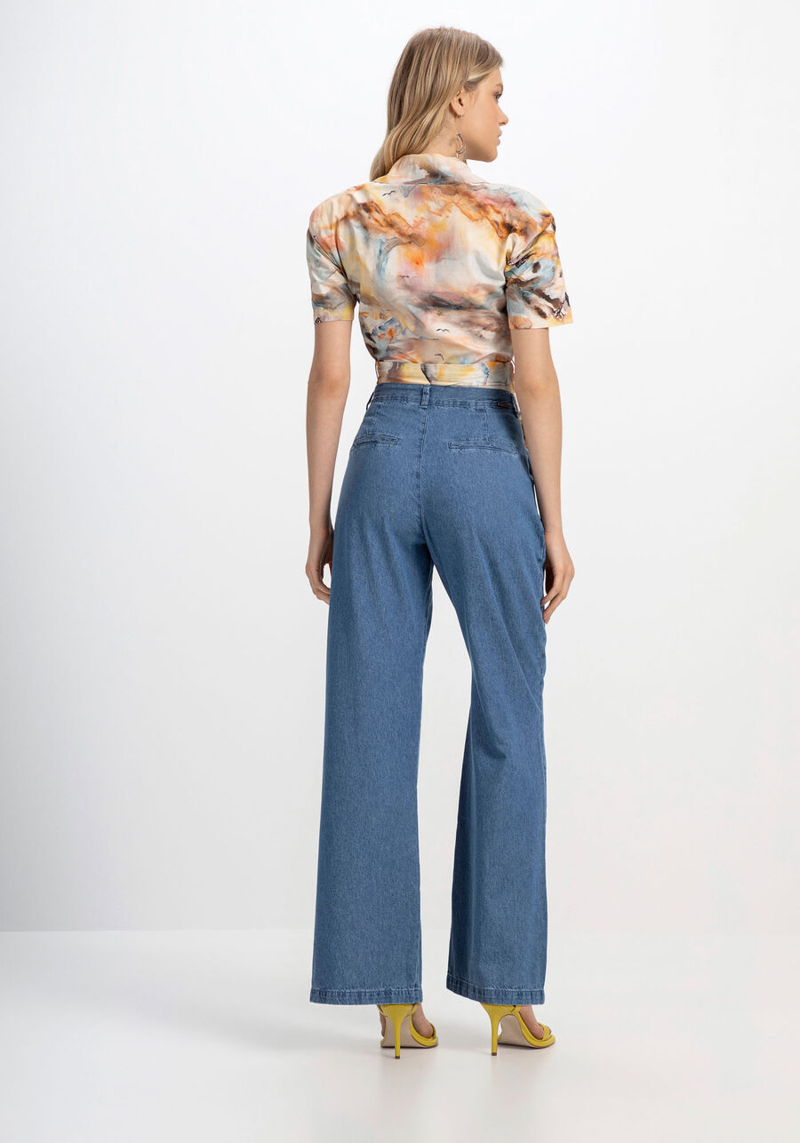 Calça Jeans Reta Alfaiataria com Pregas, JEANS. Calça Jeans Reta Alfaiataria com Pregas, JEANS, large.