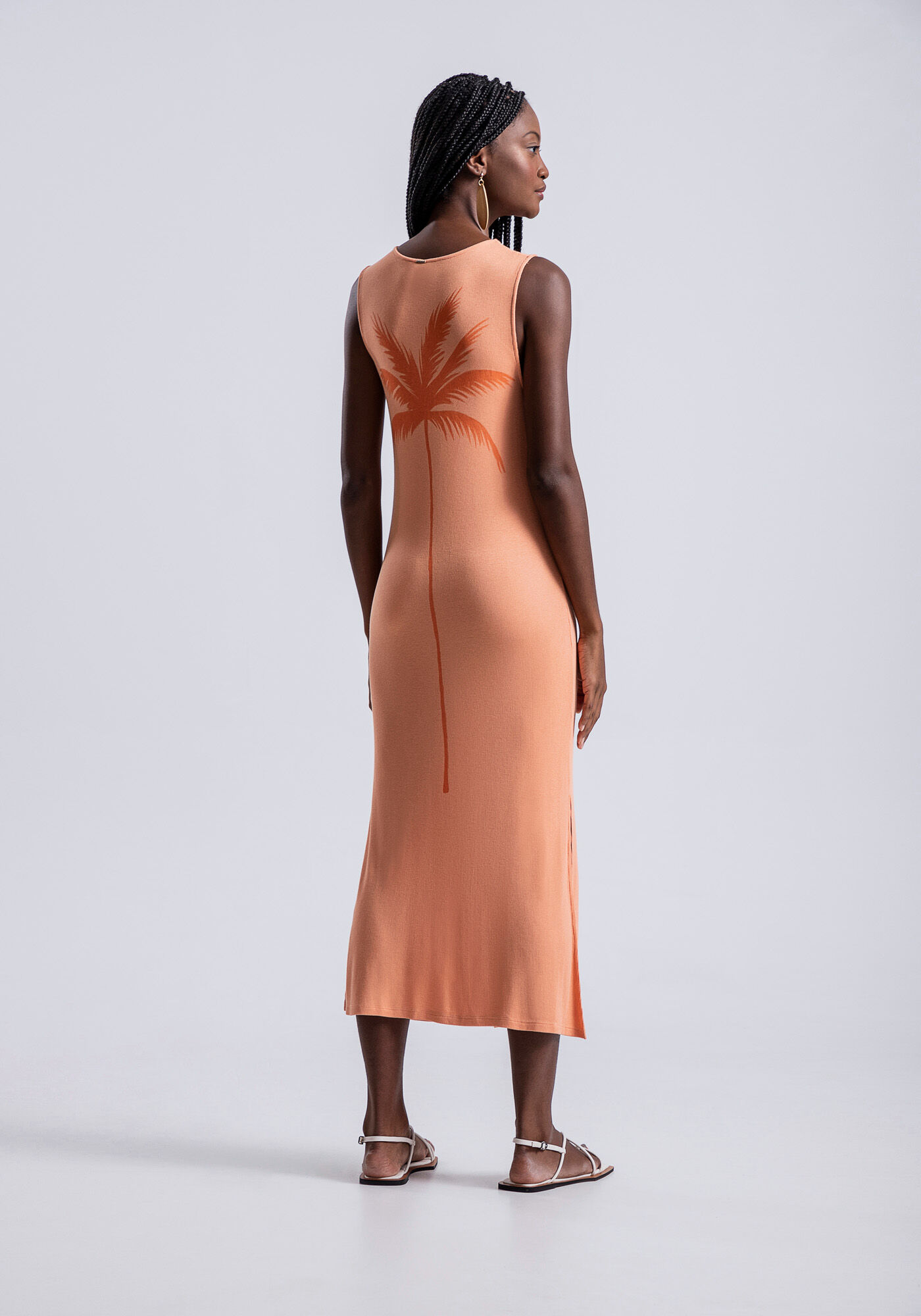 Vestido Midi em Malha Rib com Estampa Costas, , large.