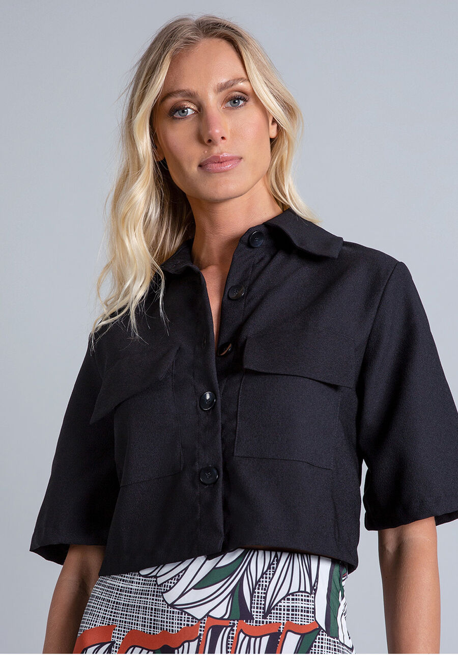 Camisa Cropped Oversized, PRETO, large.