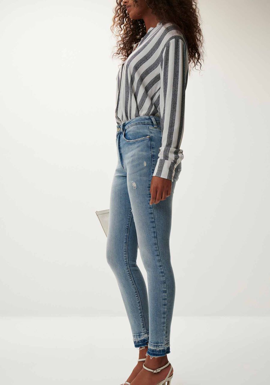 Calça Jeans Skinny Cropped com Detalhe Barra, JEANS, large.