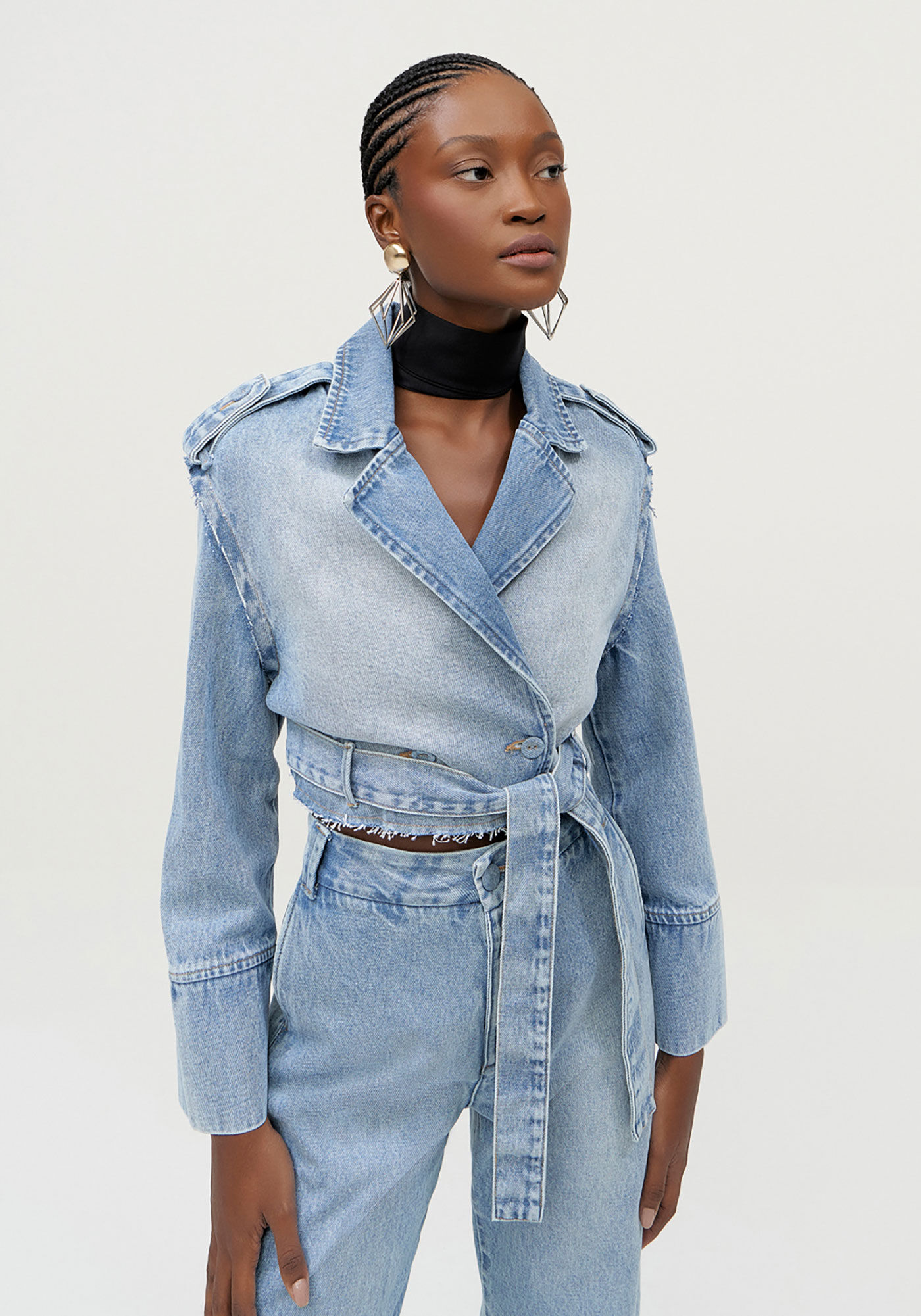 Blazer Jeans Cropped com Cinto, , large.