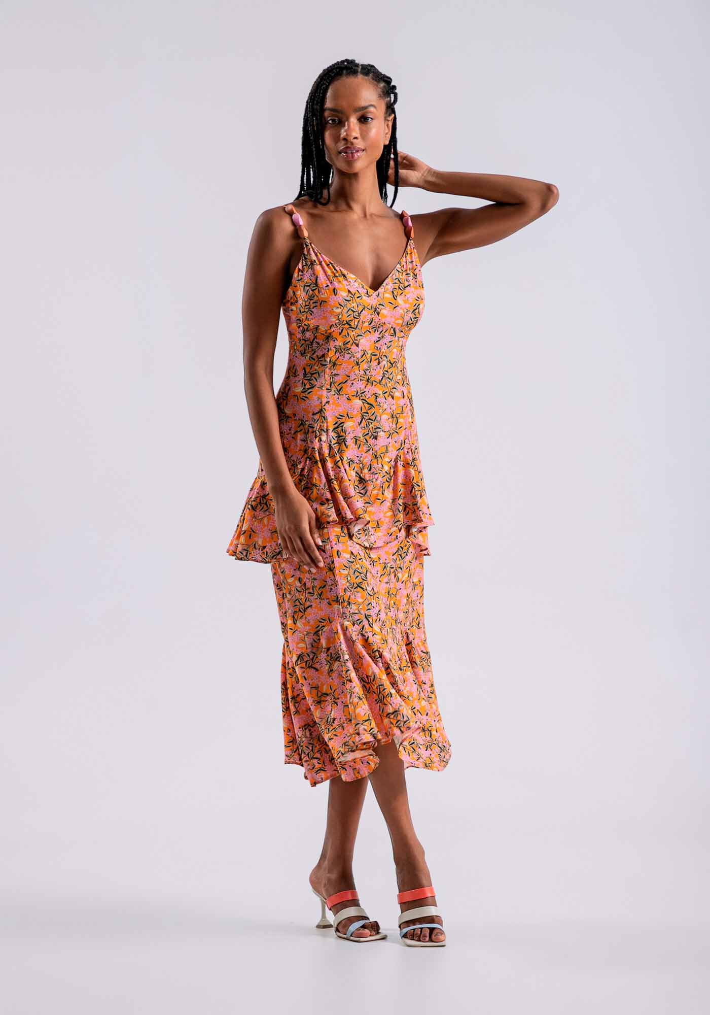 Vestido Midi com Babado Sobreposto, , large.