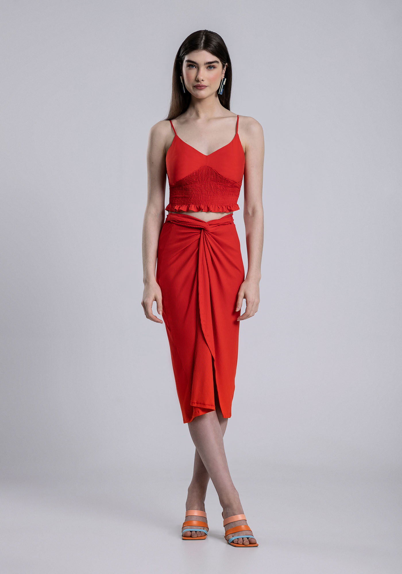 Saia Midi Canelada Transpassada Cores, , large.