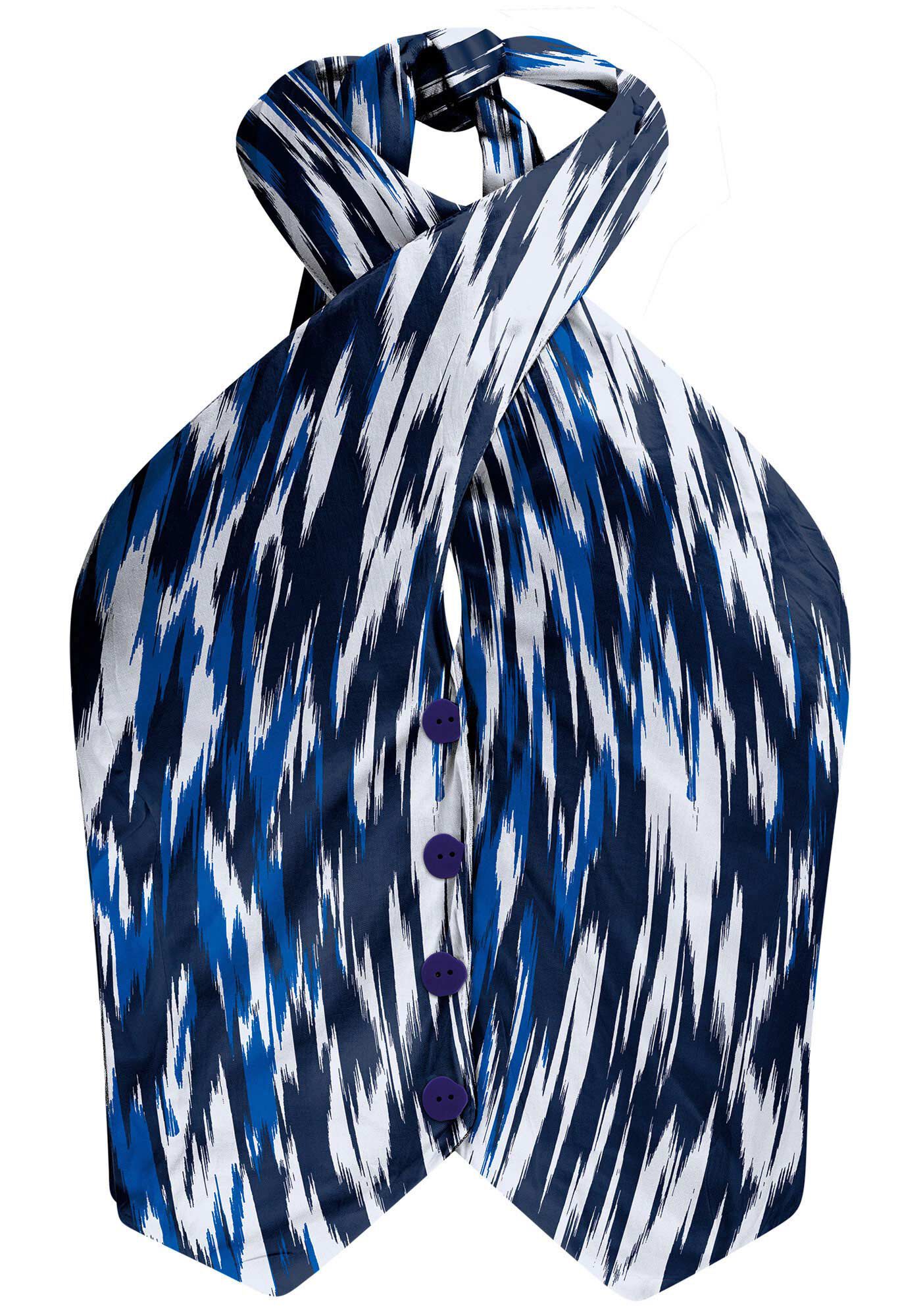 Blusa Frente &Uacute;nica Estampada em Linho com Bot&otilde;es, , large.