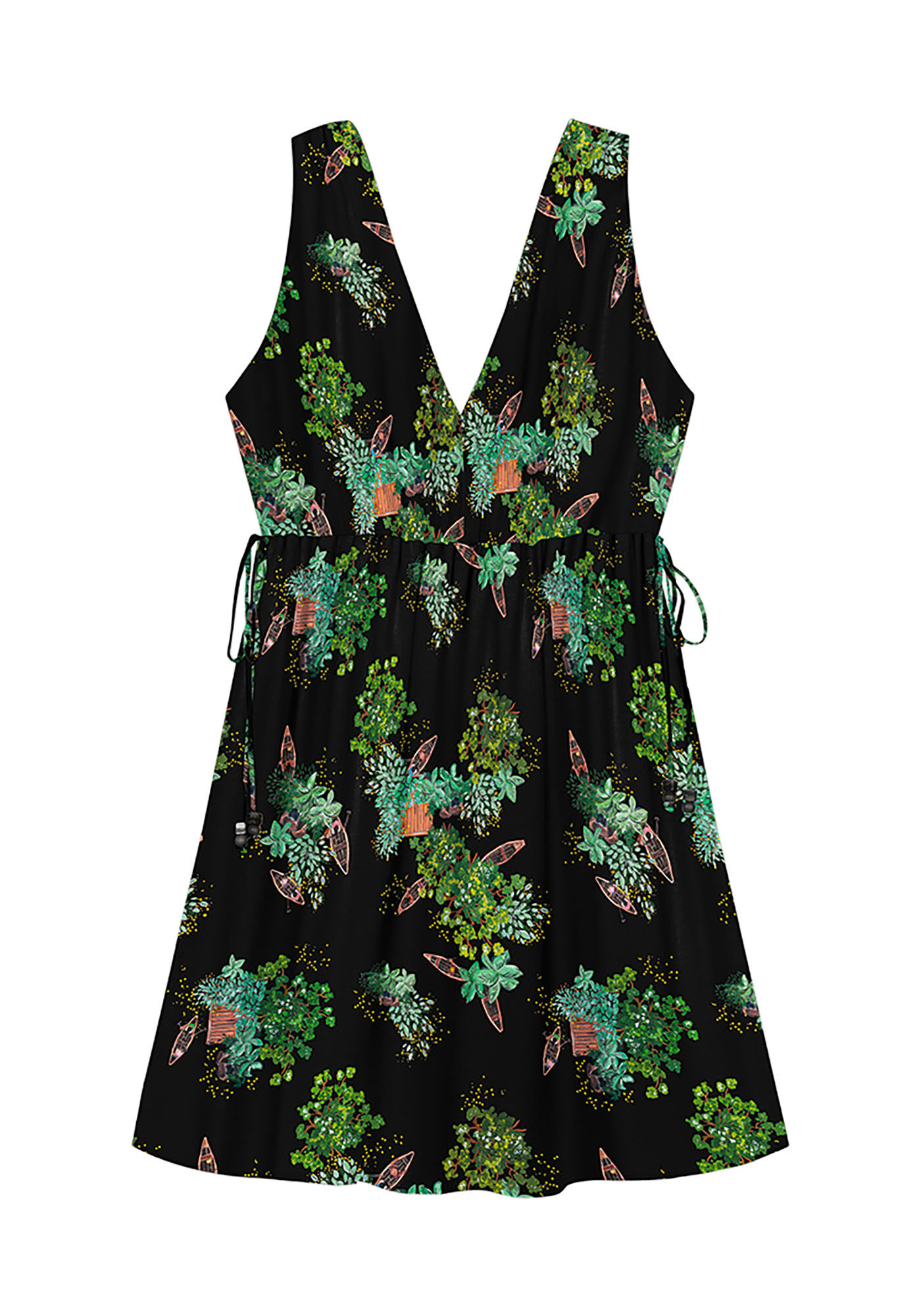 Vestido Curto Estampado em Viscose com Amarra&ccedil;&atilde;o, , large.