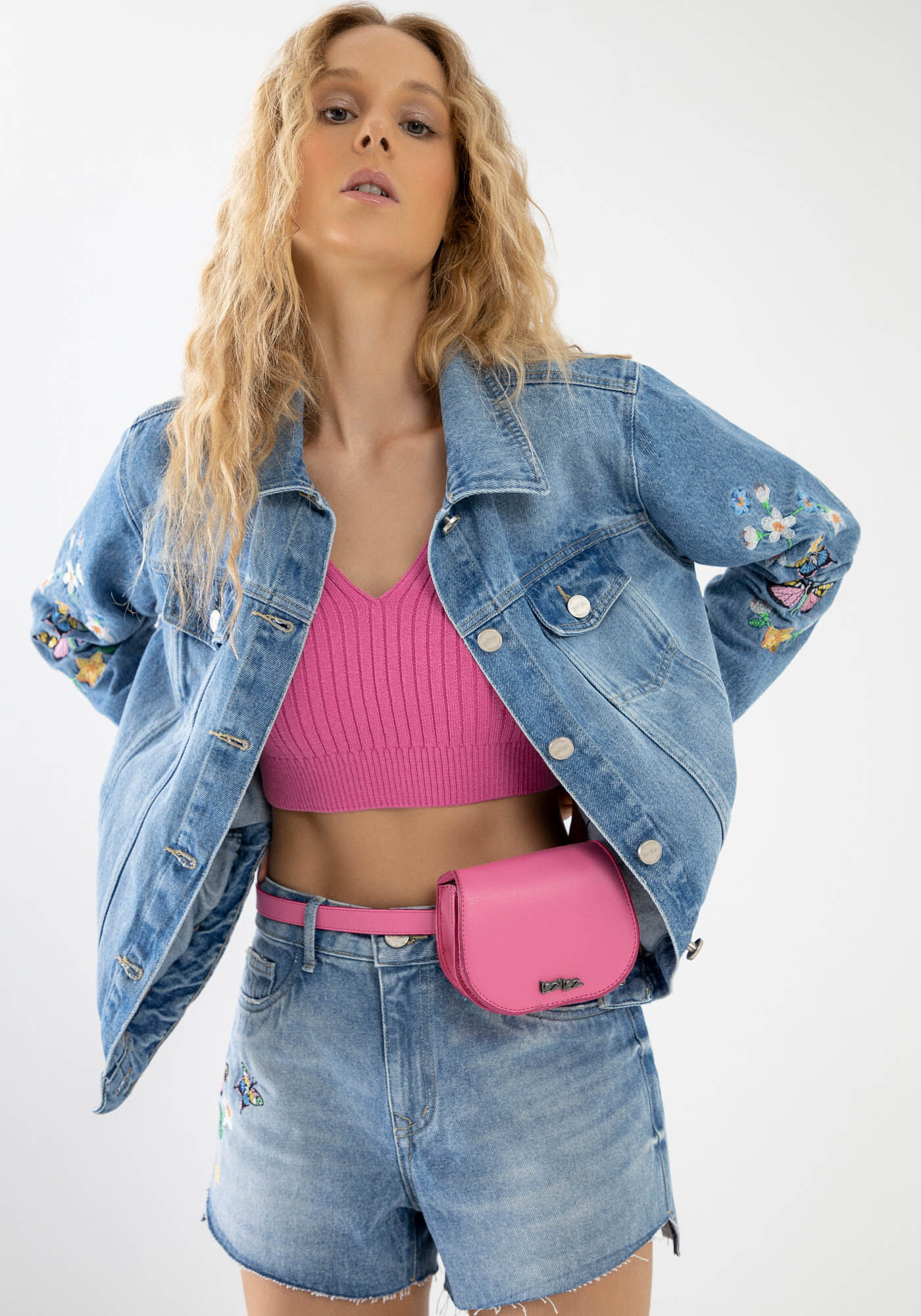 Jaqueta Jeans com Bordado Borboletas, , large.