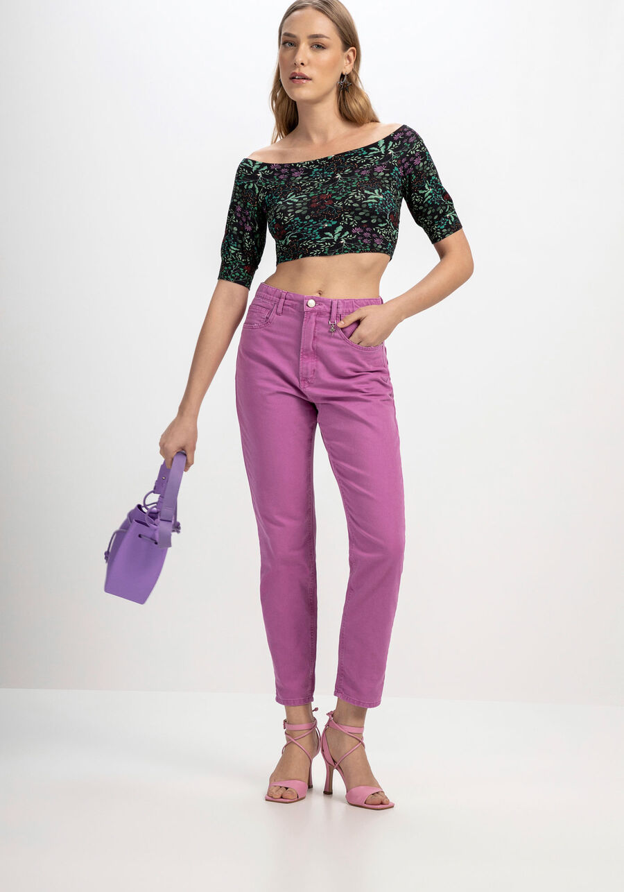 Blusa Cropped Estampada Canelada Ombro a Ombro, . Blusa Cropped Estampada Canelada Ombro a Ombro, , large.