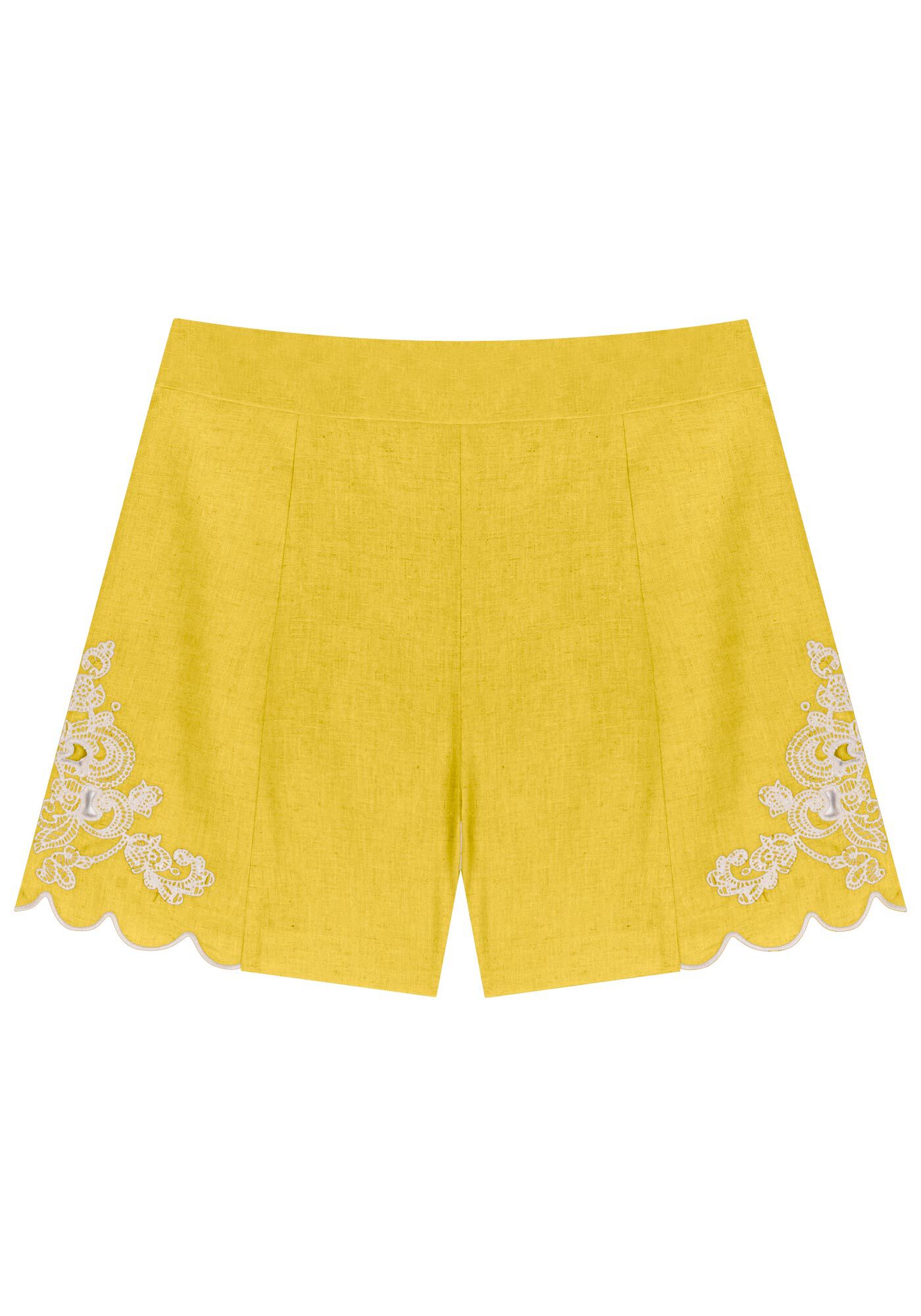 Shorts Curto Linho Leve Com Bordados Laterais E Cintura Alta, VERDE BITTERSWEET, large.