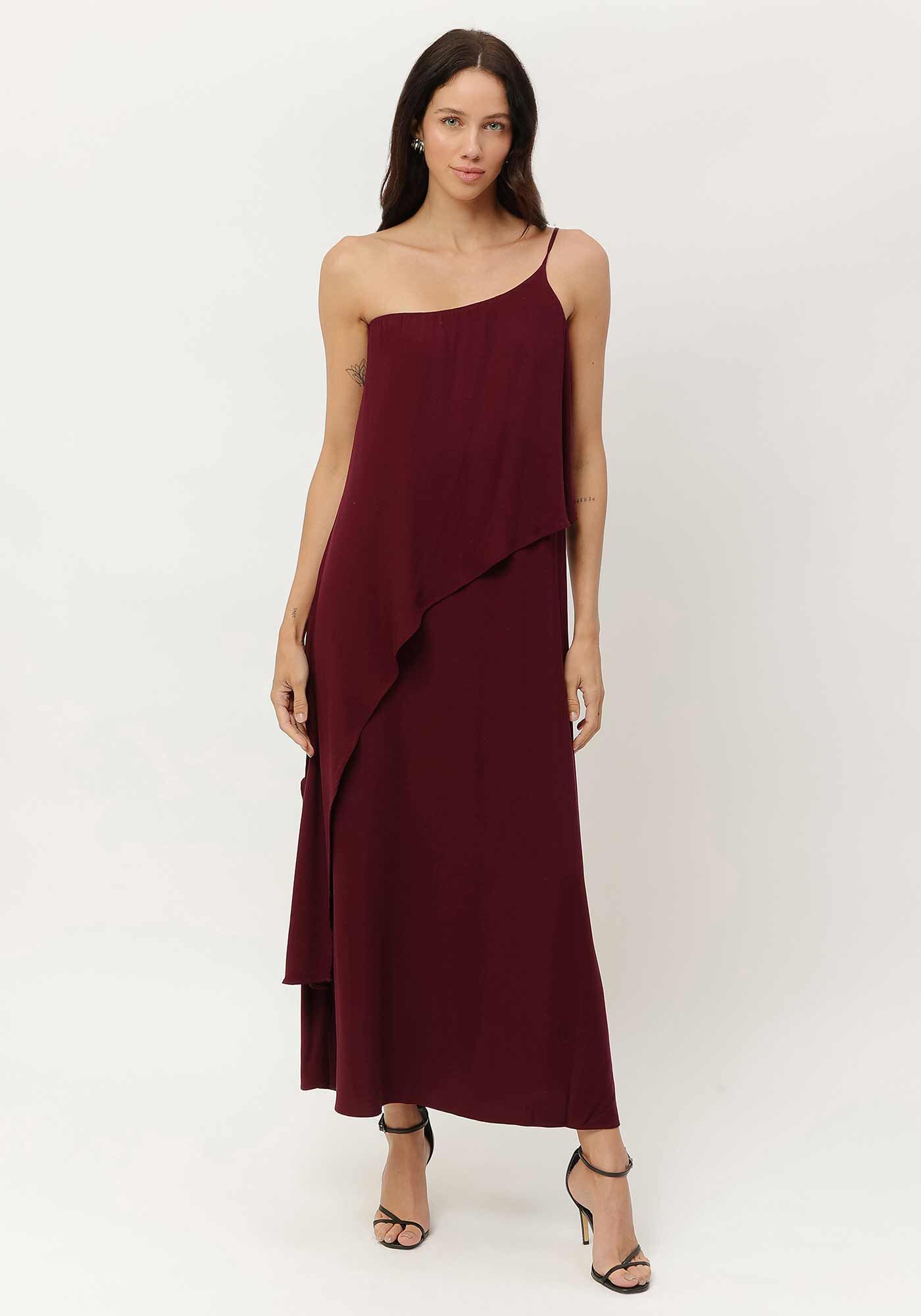 Vestido Midi Ombro S&oacute; em Crepe com Babado, , large.