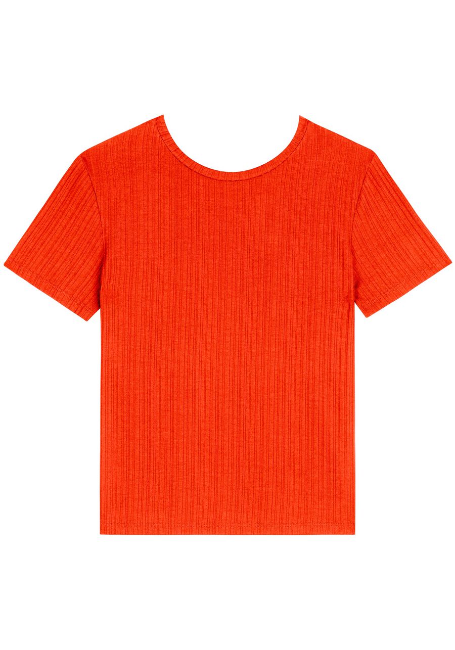 Blusa Básica De Mangas Curtas Em Malha Canelada, . Blusa Básica De Mangas Curtas Em Malha Canelada, , large.