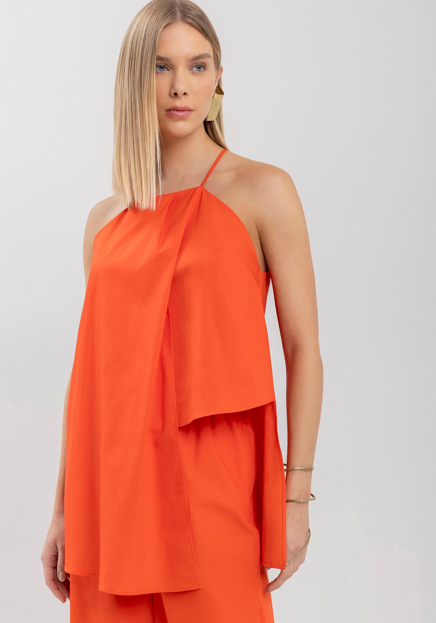 Blusa De Al&ccedil;as Em Tricoline Com Sobreposi&ccedil;&atilde;o, , large.