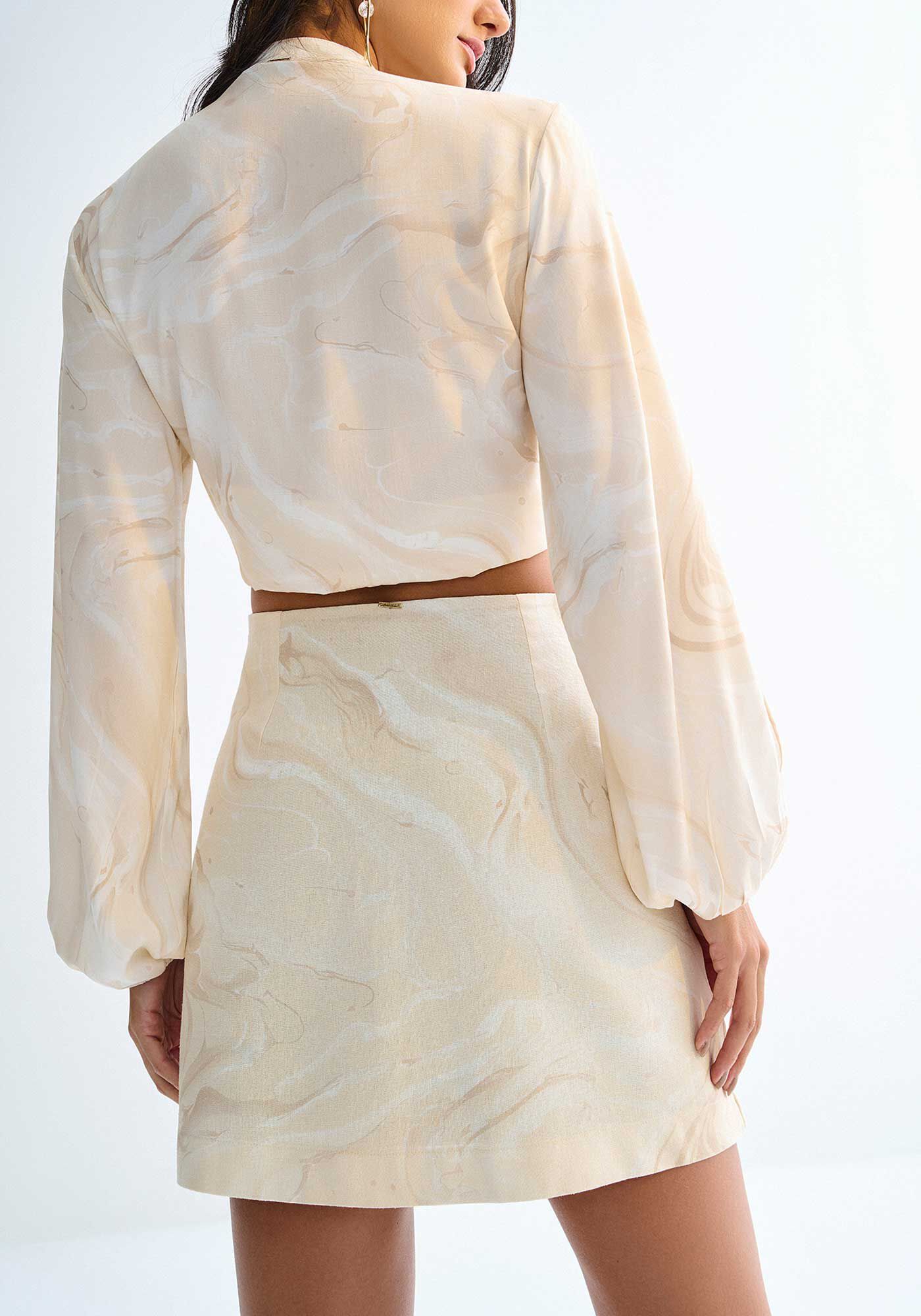 Saia Curta em Linho Sobreposta Estampada com Strass, , large.