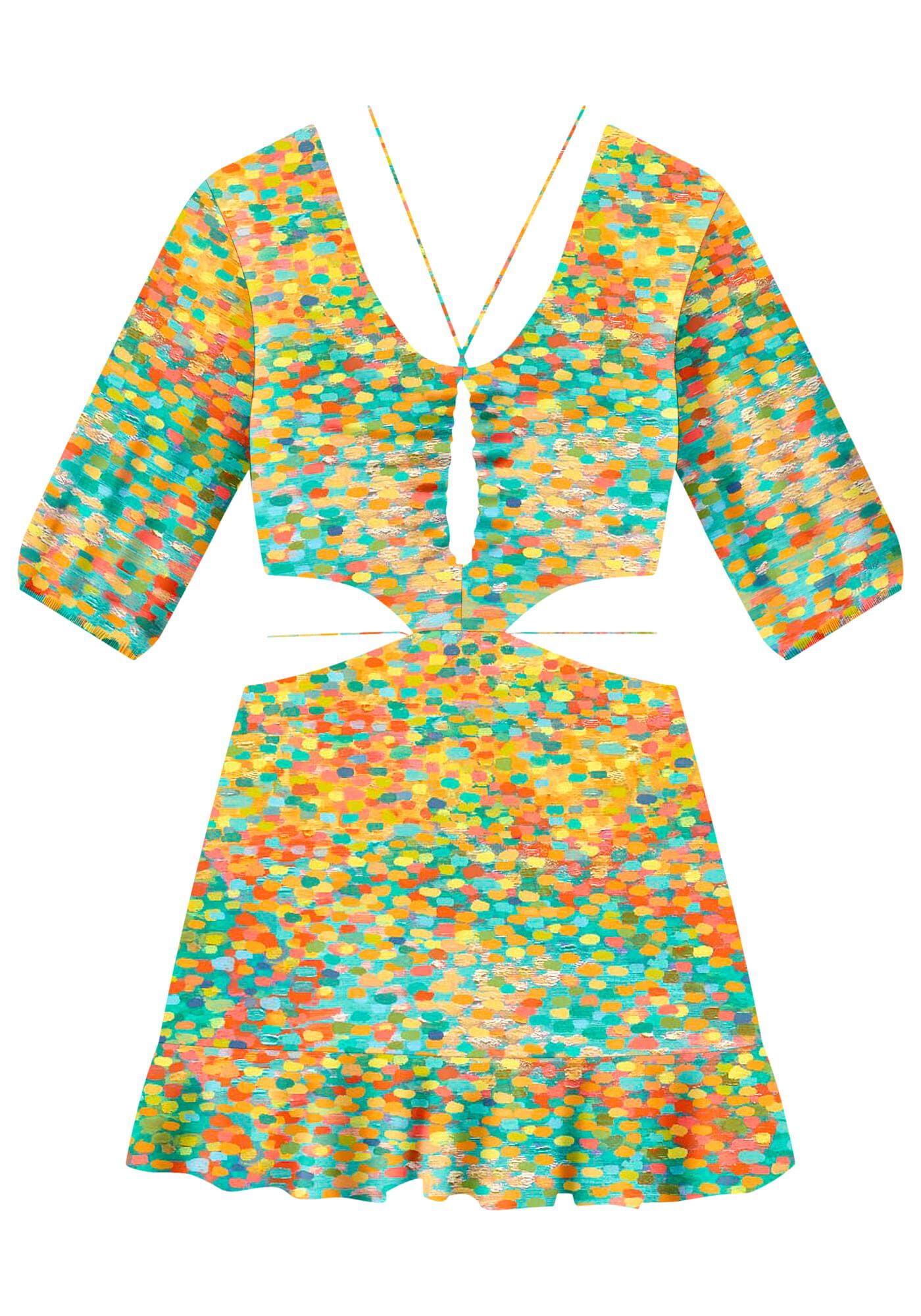 Vestido Curto Estampado com Manga 3/4, , large.