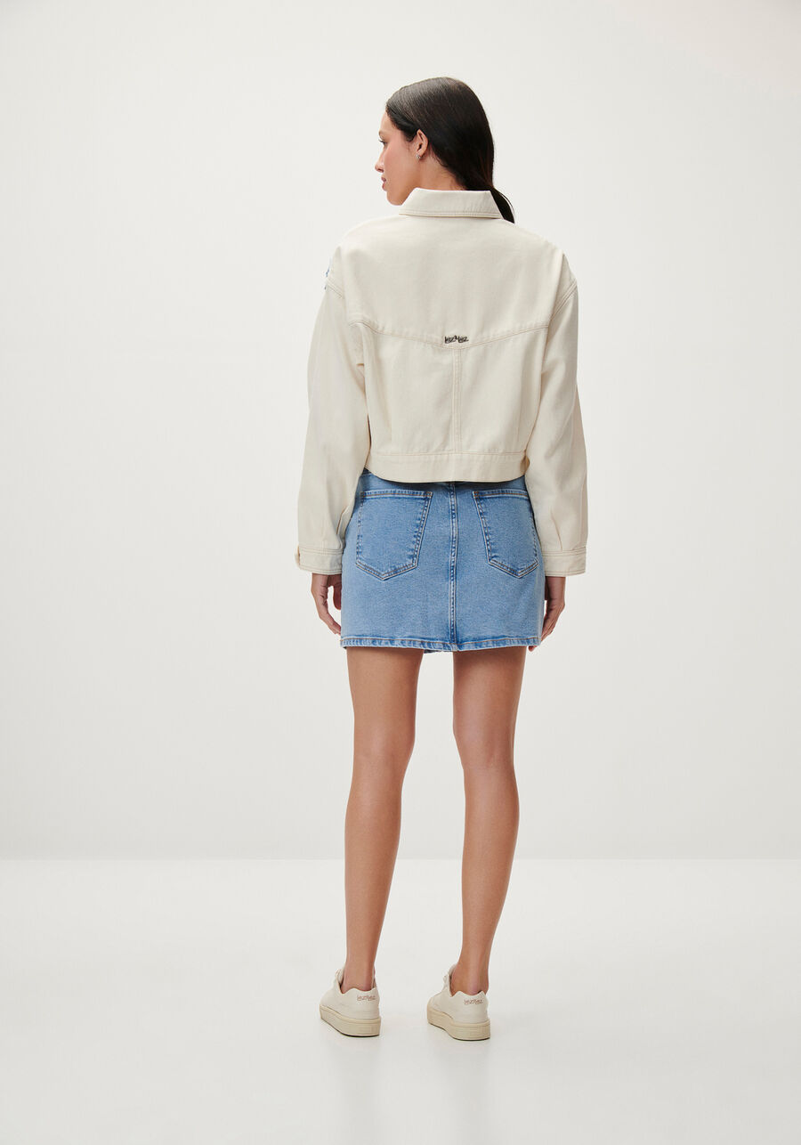Jaqueta Sarja Cropped com Recorte Jeans, . Jaqueta Sarja Cropped com Recorte Jeans, , large.