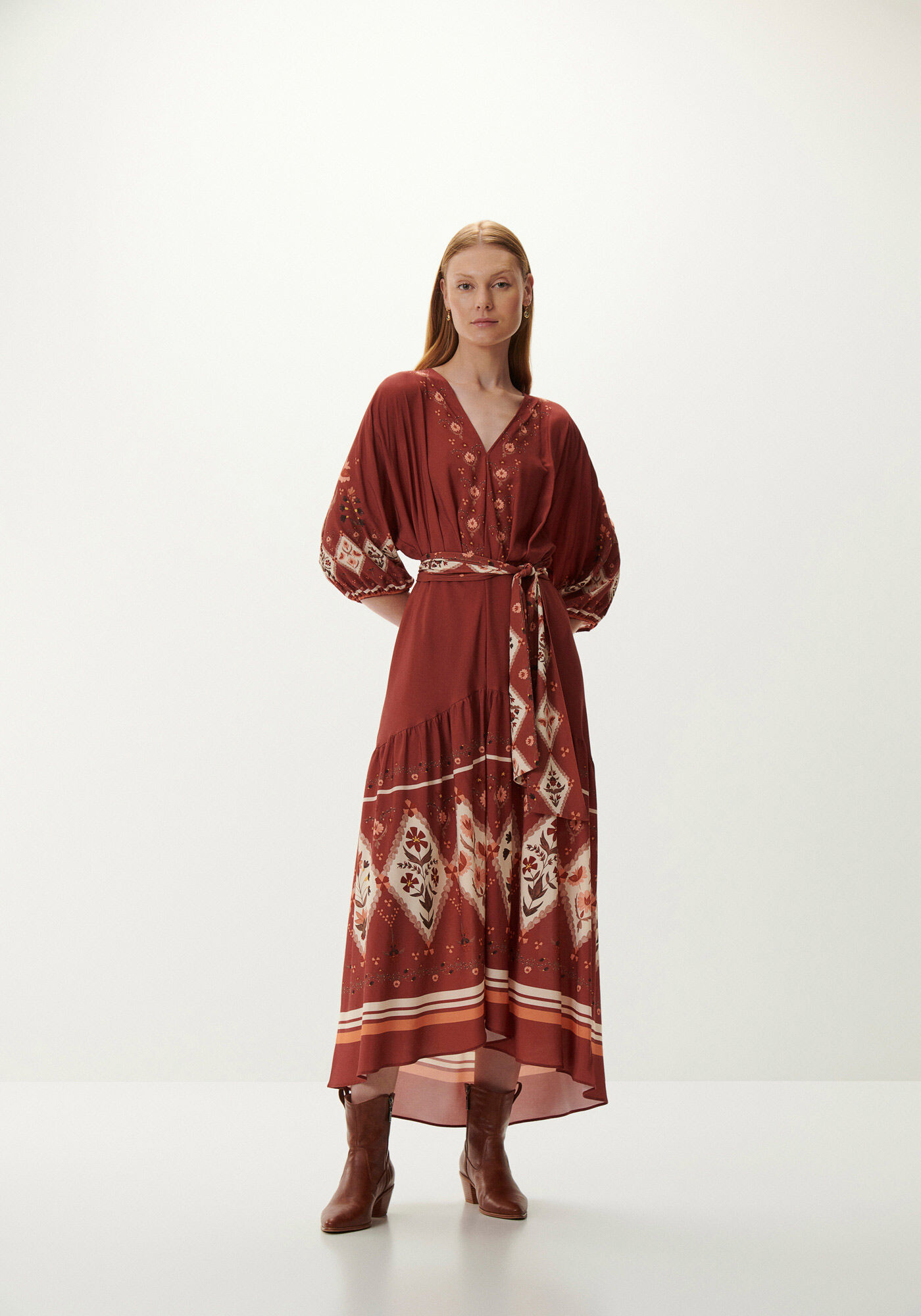 Vestido Midi Manga 3/4 Bufante com Cinto, , large.