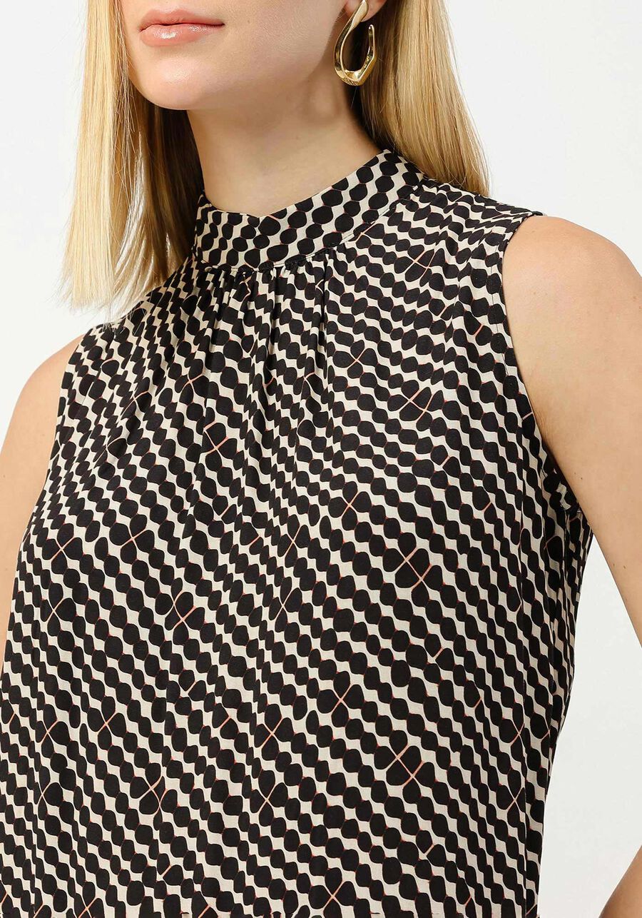 Vestido Curto Sem Mangas em Viscose com Gola Alta, PATTERN. Vestido Curto Sem Mangas em Viscose com Gola Alta, PATTERN, large.