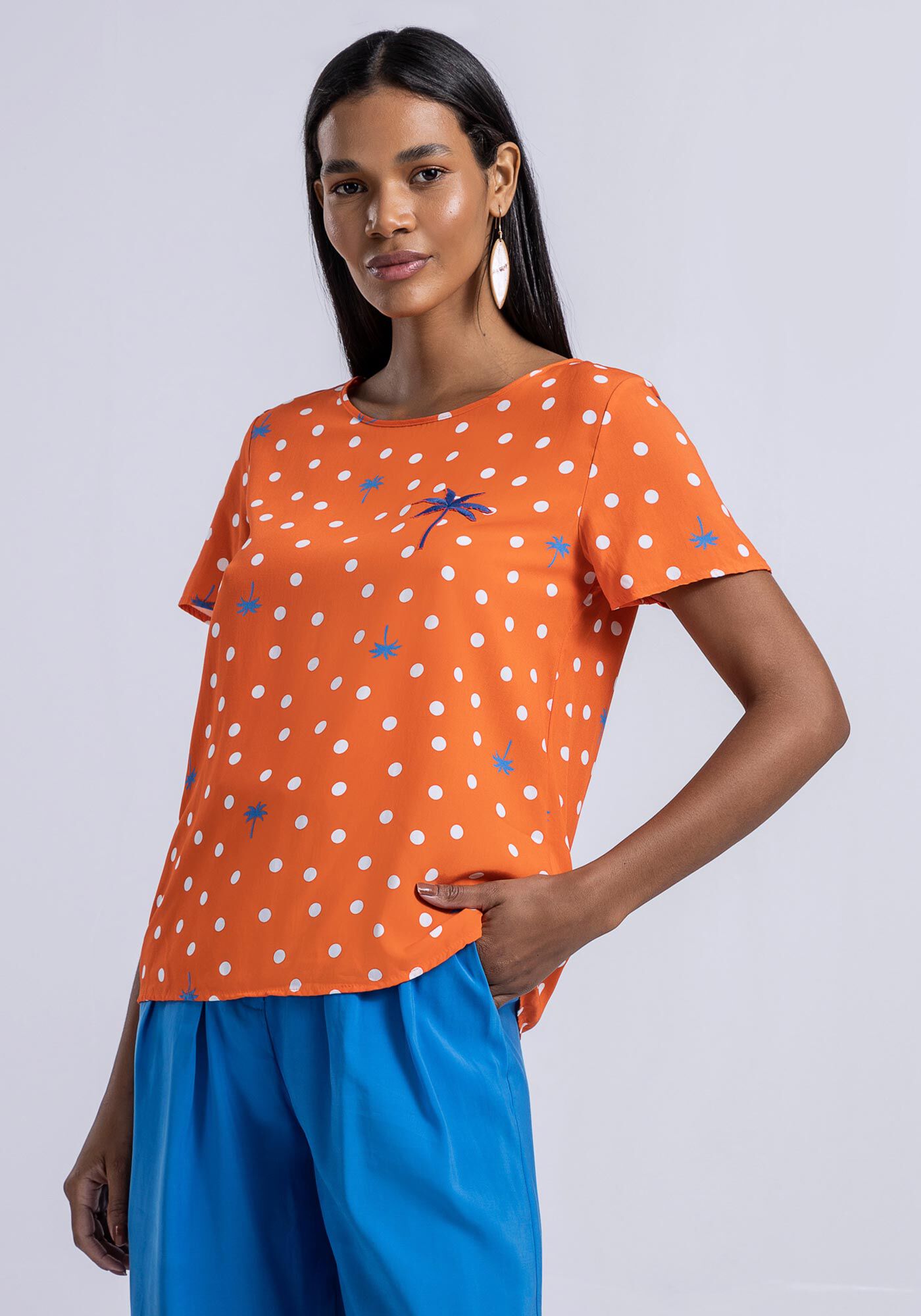 Blusa Manga Curta em Viscose Estampada, , large.