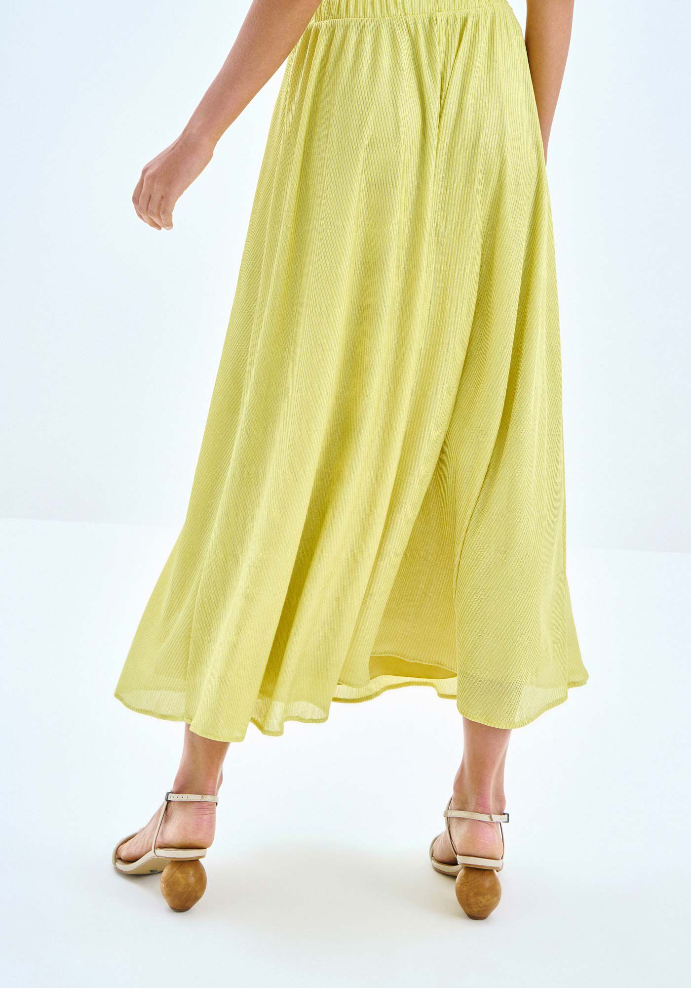 Saia Midi Evas&ecirc; Canelada com Brilho, VERDE PING, large.