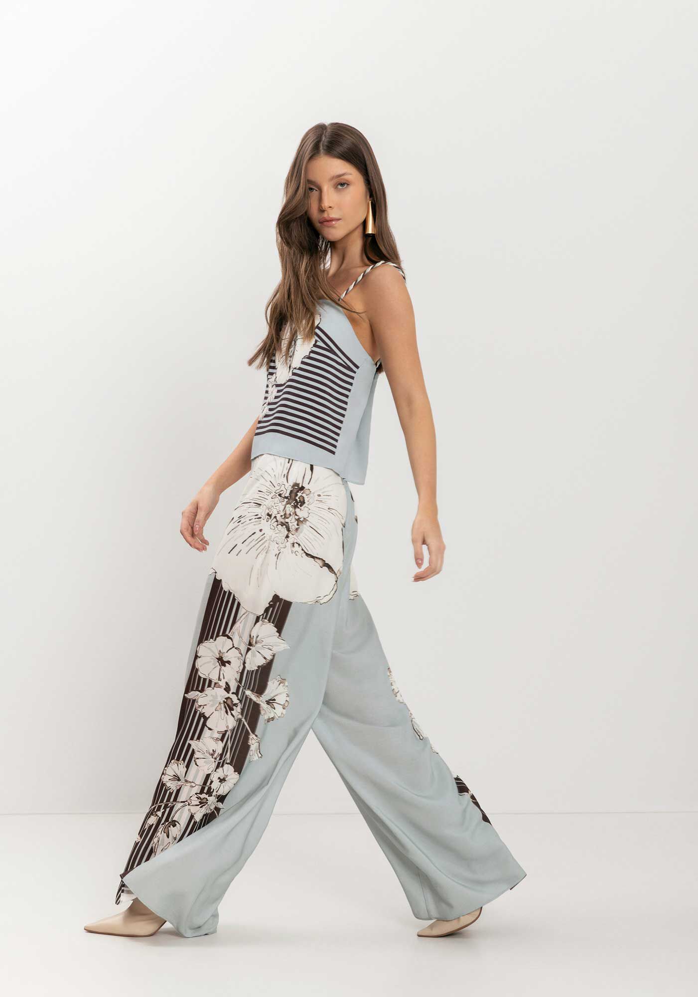 Cal&ccedil;a Pantalona Estampada Com Cintura Alta E Z&iacute;per, , large.