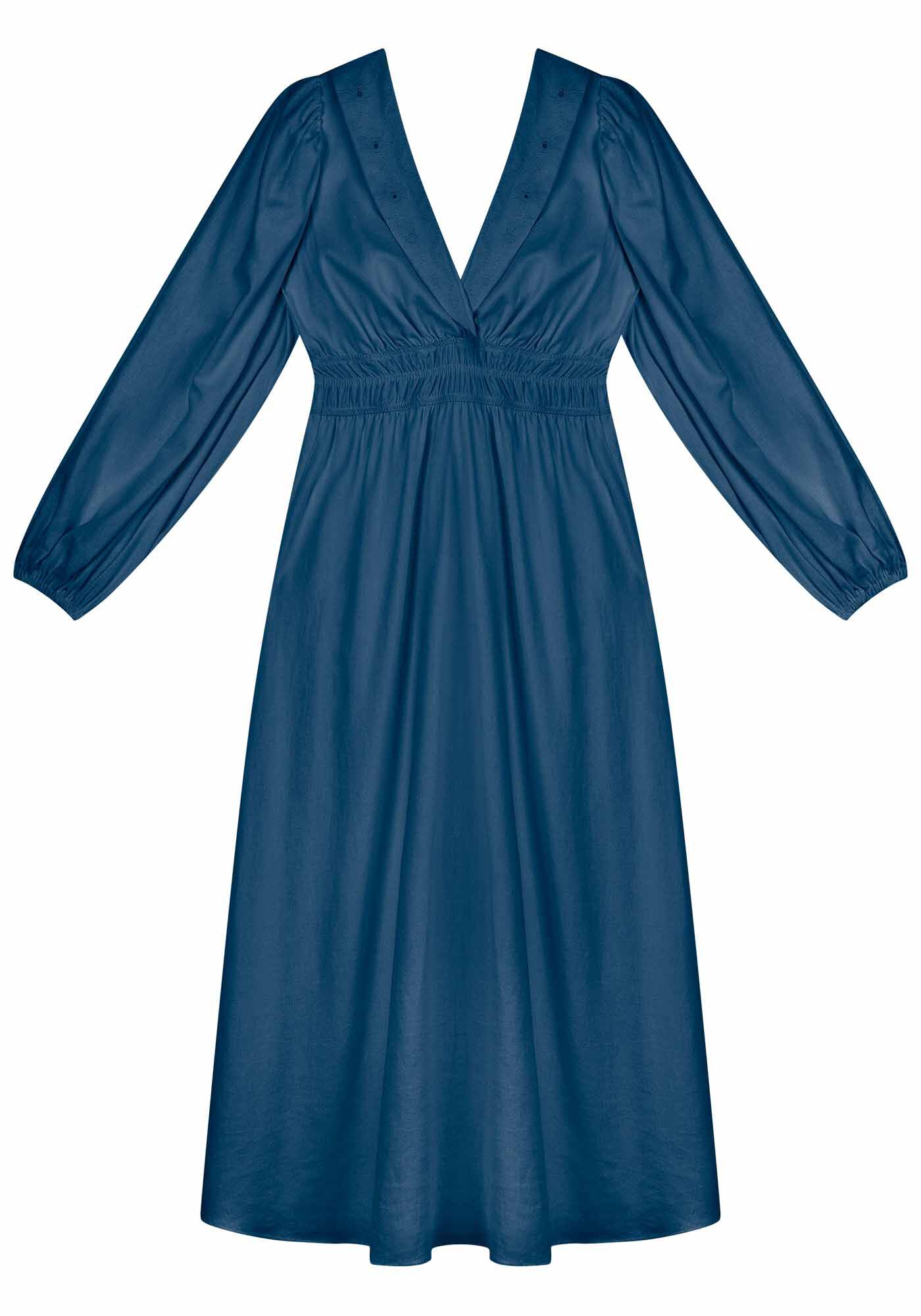 Vestido Midi em Linho com Manga Longa Bufante, MARINHO STELLA, large.