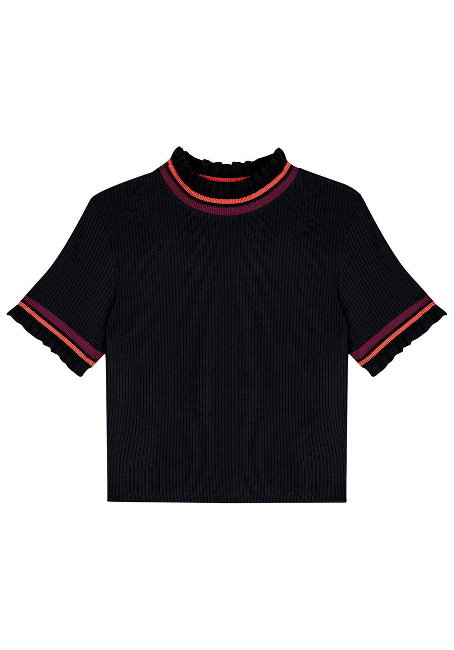 Blusa Canelada com Gola Alta Retilínea, . Blusa Canelada com Gola Alta Retilínea, , large.