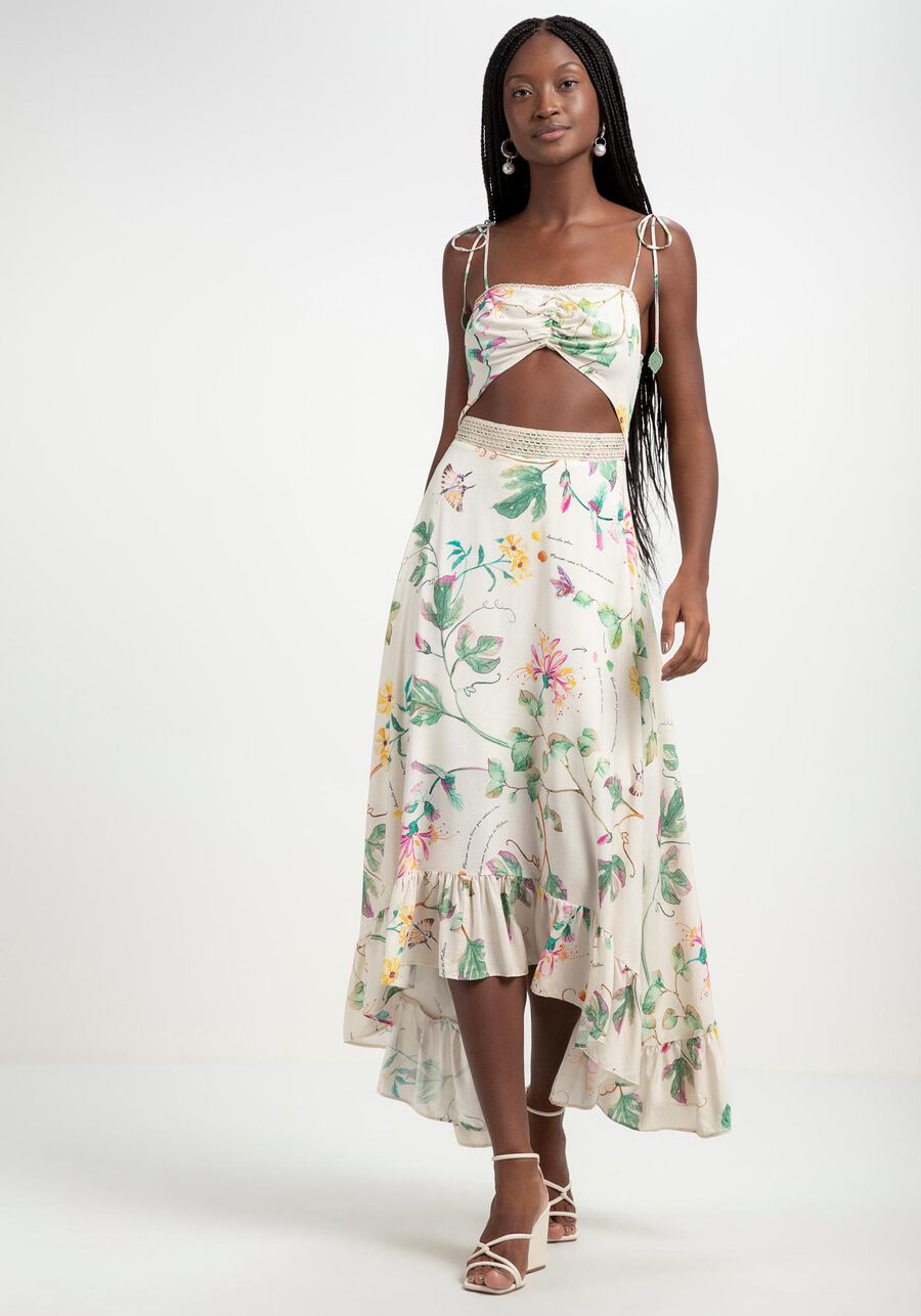 Vestido Midi Estampado com Bordado Cintura, DEIA. Vestido Midi Estampado com Bordado Cintura, DEIA, large.