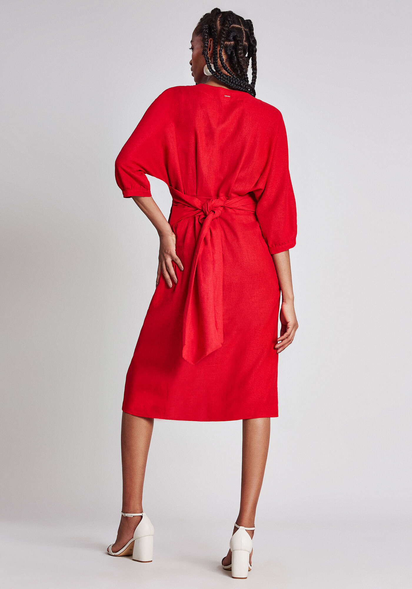 Vestido M&iacute;di Cinto Linho, , large.