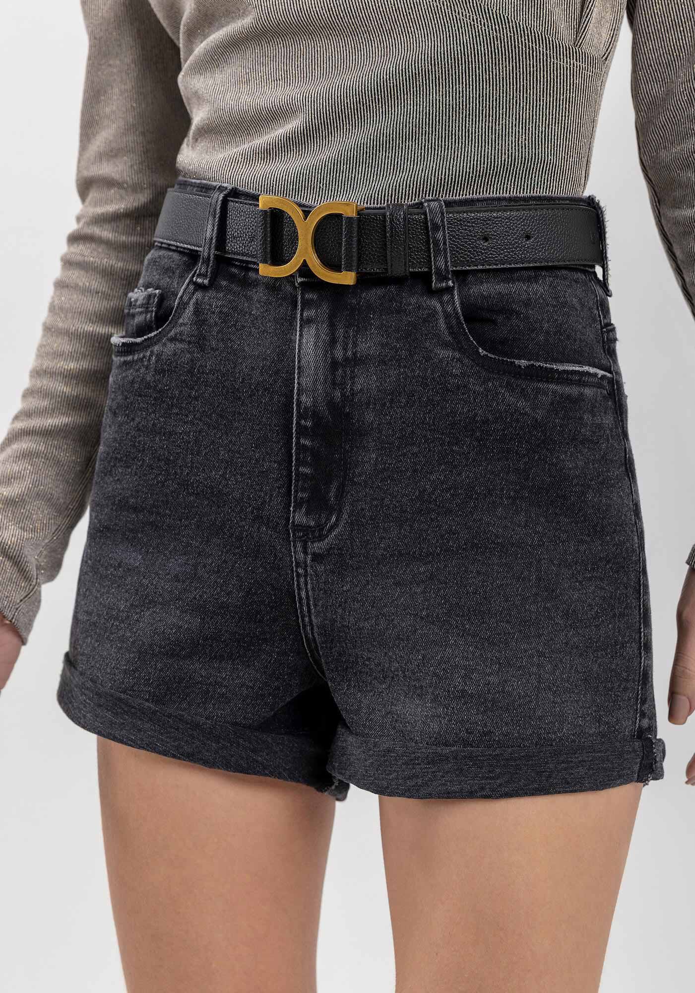 Shorts Jeans Hot Pant Estonado Com Cintura Alta, , large.