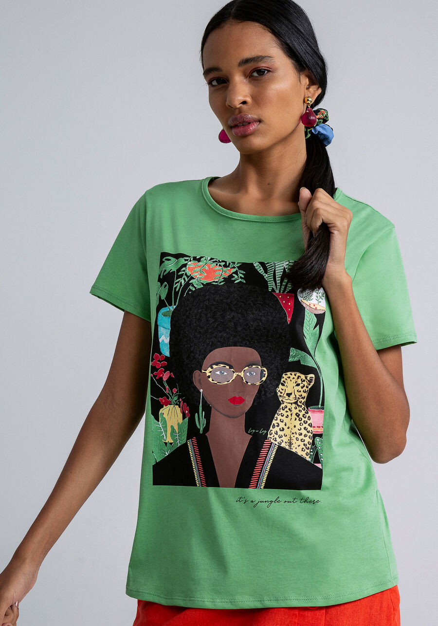 Blusa Estampada com Scrunchie, VERDE BETA. Blusa Estampada com Scrunchie, VERDE BETA, large.