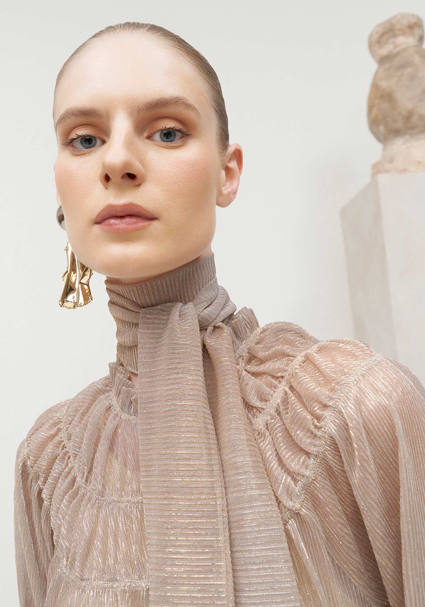 Vestido Midi Manga Longa em Tule Lurex com Cinto, , large.