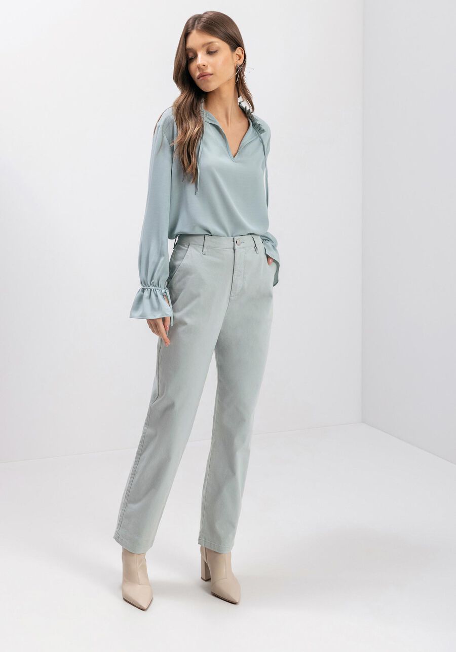 Calça Slim Cropped Com Cintura Alta Em Sarja Com Elastano, CINZA CHUTNEY. Calça Slim Cropped Com Cintura Alta Em Sarja Com Elastano, CINZA CHUTNEY, large.