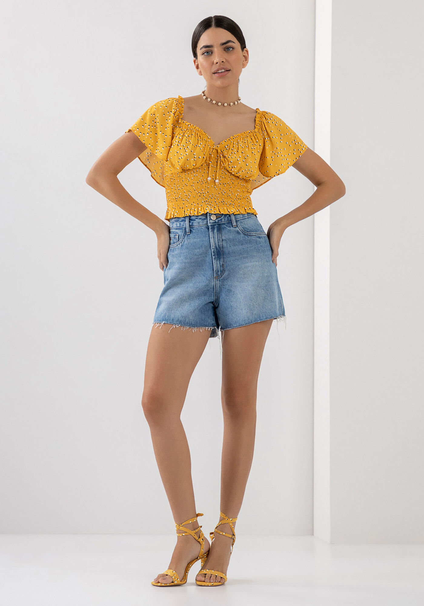 Blusa Cropped Estampada com Babado e Franzido, INGA, large.