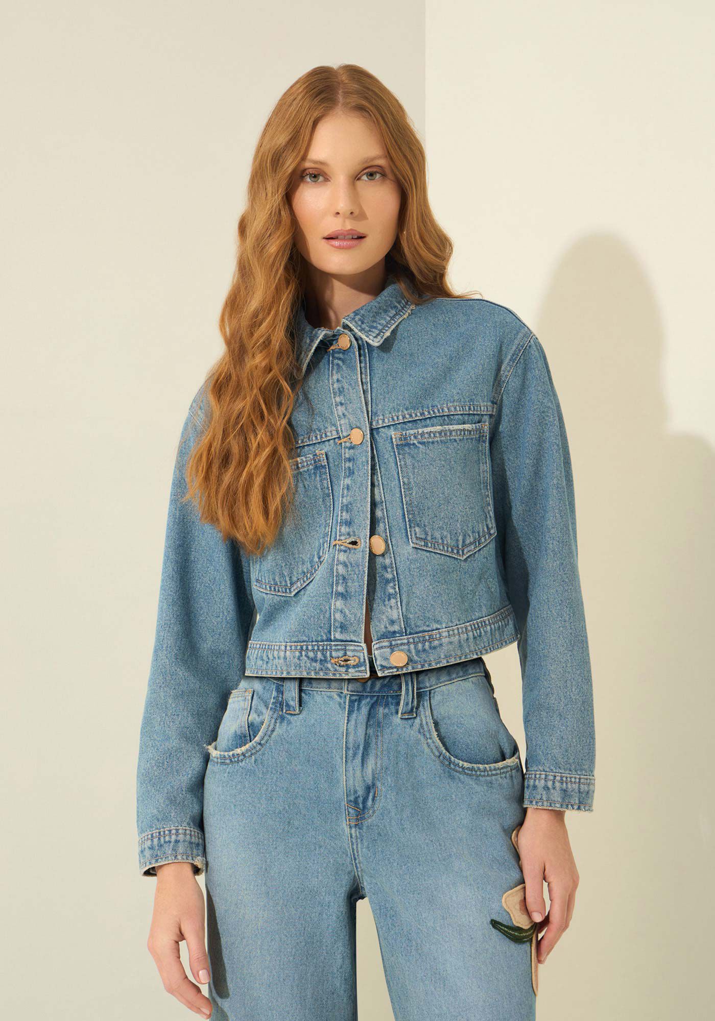 Jaqueta Jeans Com Bolsos E Maxi Patch, JEANS, large.