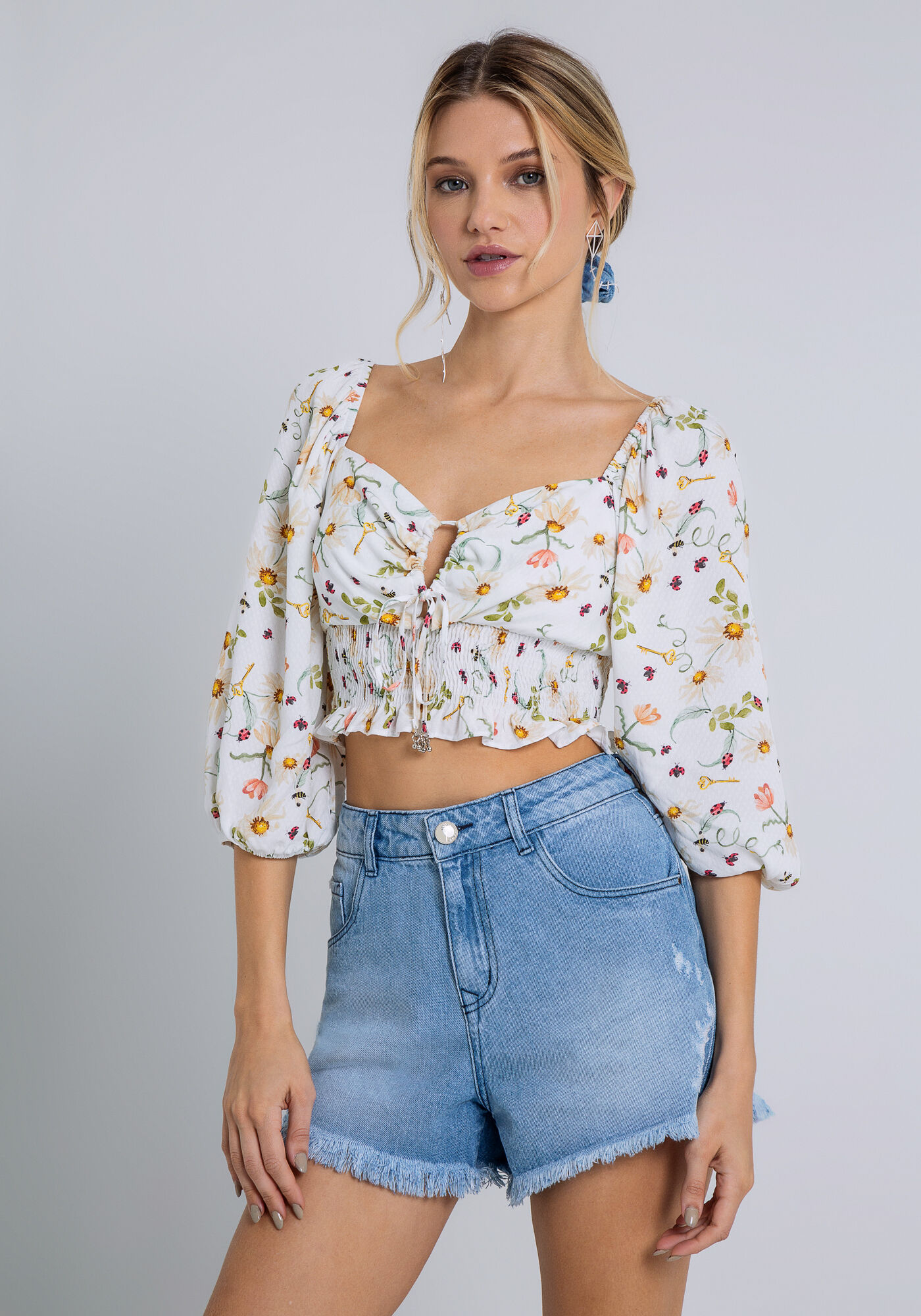 Shorts Jeans Rio com Scrunchie, JEANS, large.