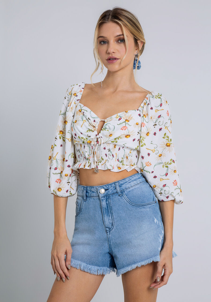 Shorts Jeans Rio com Scrunchie, JEANS. Shorts Jeans Rio com Scrunchie, JEANS, large.