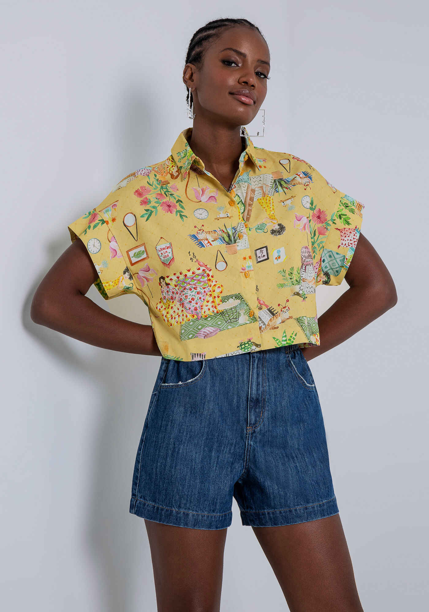 Camisa Manga Curta em Tecido Cropped, , large.