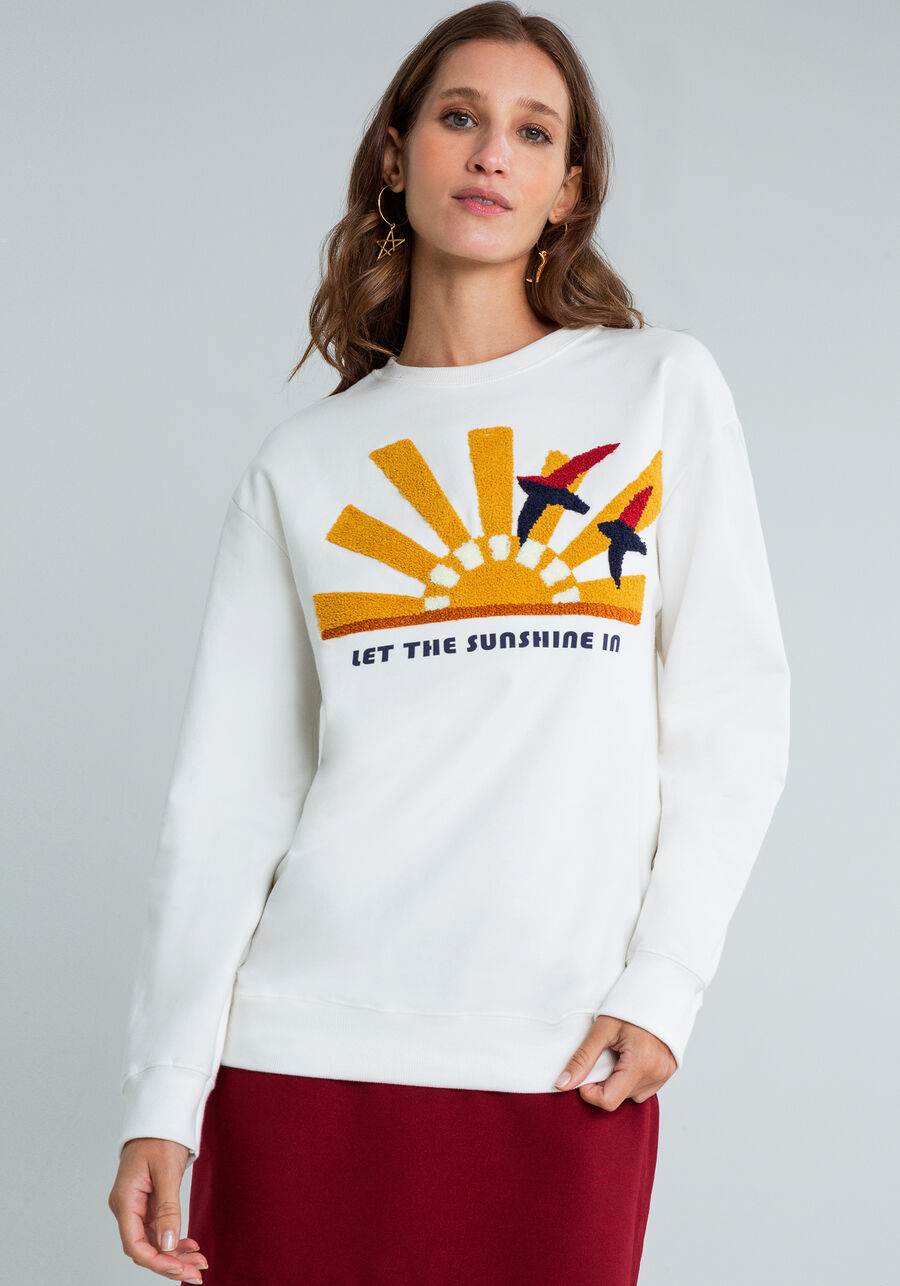 Blusão Manga Longa Bordado, BRANCO OFF WHITE. Blusão Manga Longa Bordado, BRANCO OFF WHITE, large.