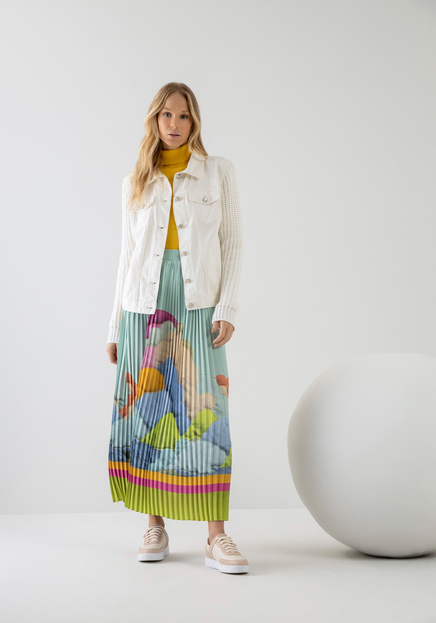 Jaqueta Sarja com Mangas Longas em Tric&ocirc;, BRANCO OFF WHITE, large.