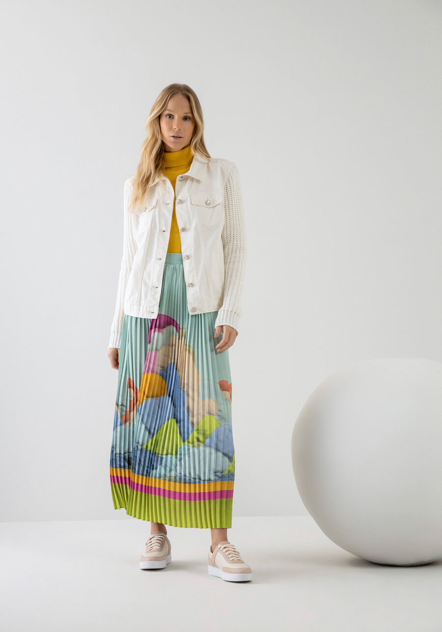 Jaqueta Sarja com Mangas Longas em Tricô, BRANCO OFF WHITE. Jaqueta Sarja com Mangas Longas em Tricô, BRANCO OFF WHITE, large.