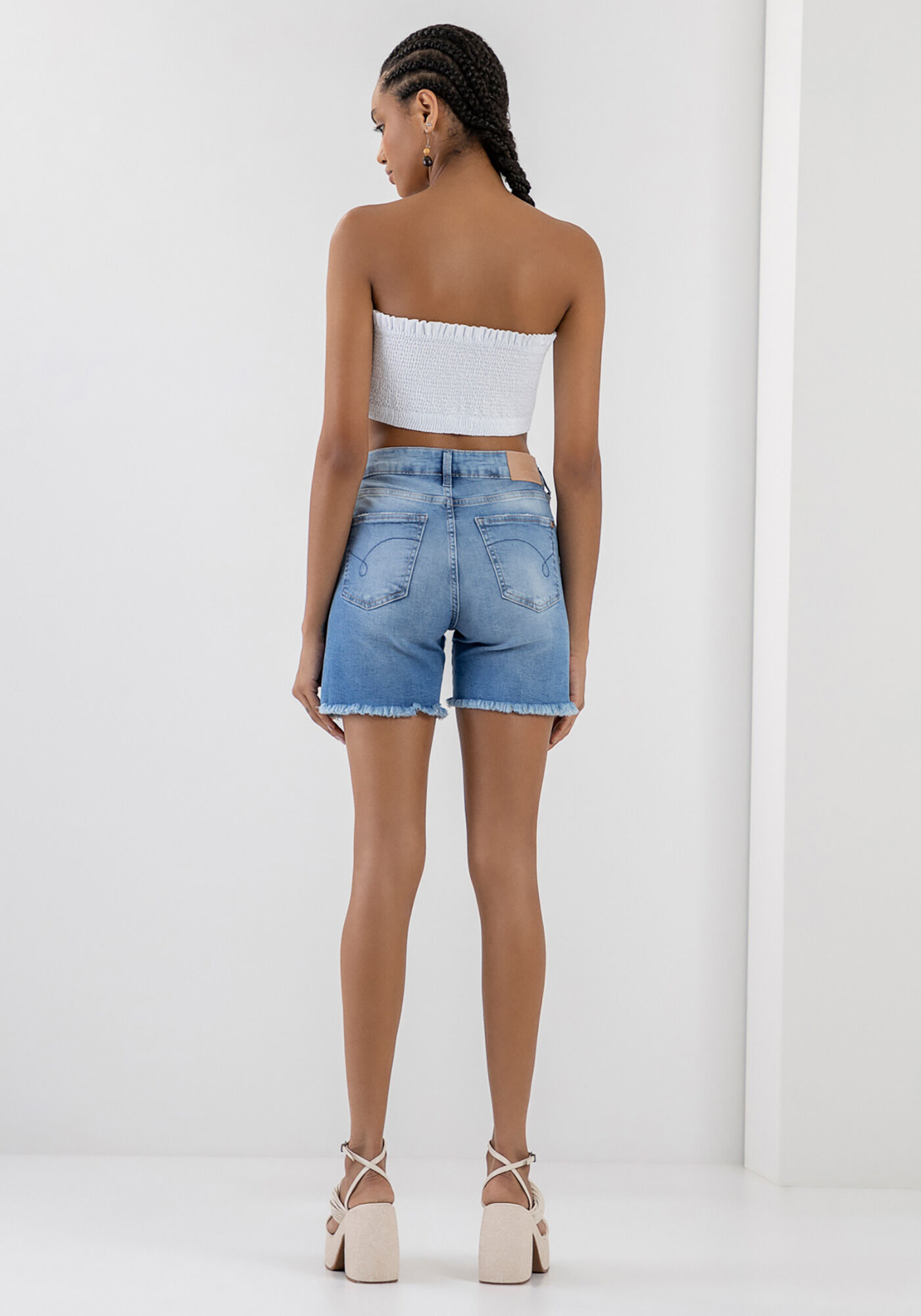 Camisa Sarja Manga Curta Cropped com Top, BRANCO, large.