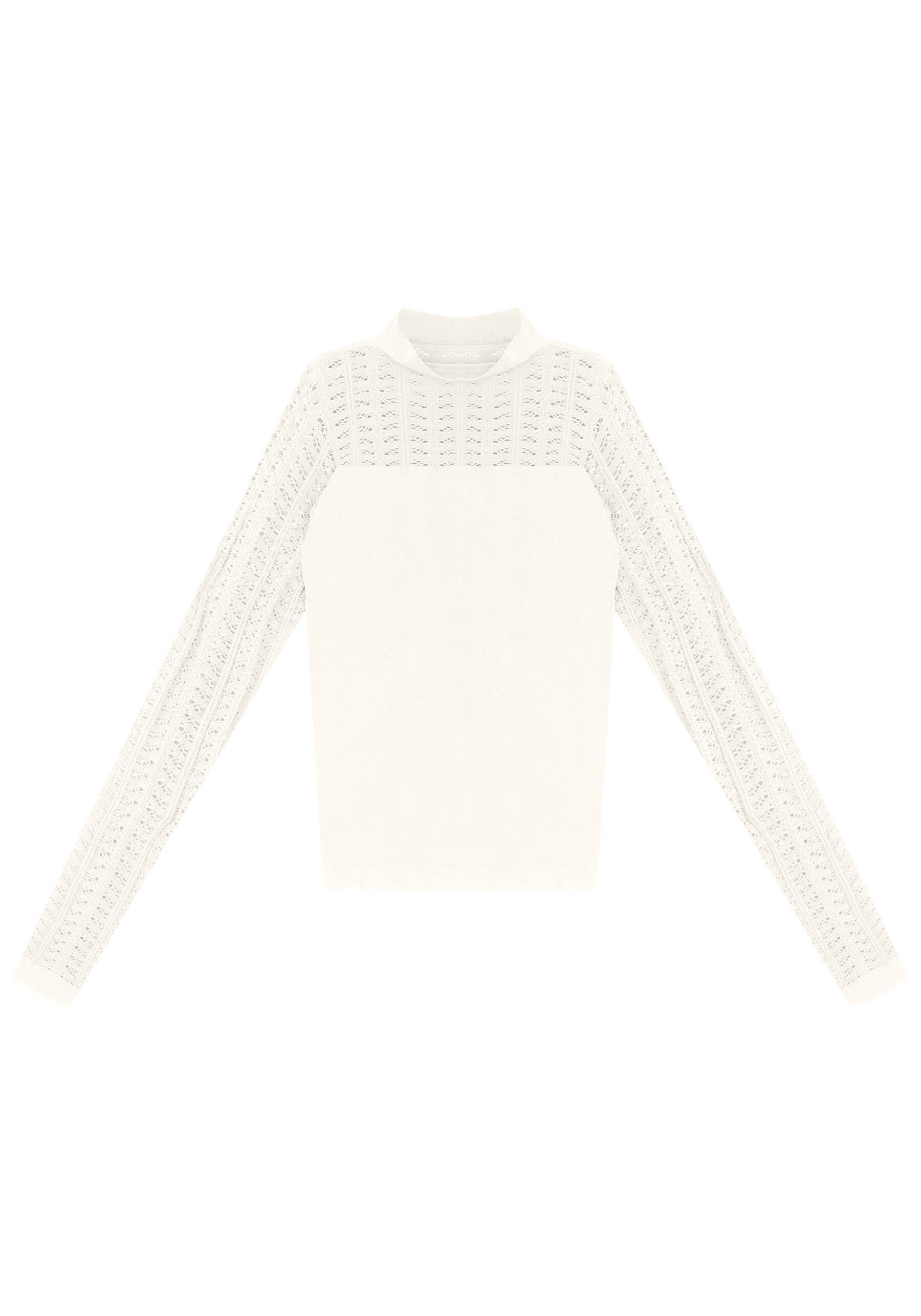Blusa Gola Alta com Manga Longa em Renda, . Blusa Gola Alta com Manga Longa em Renda, , large.