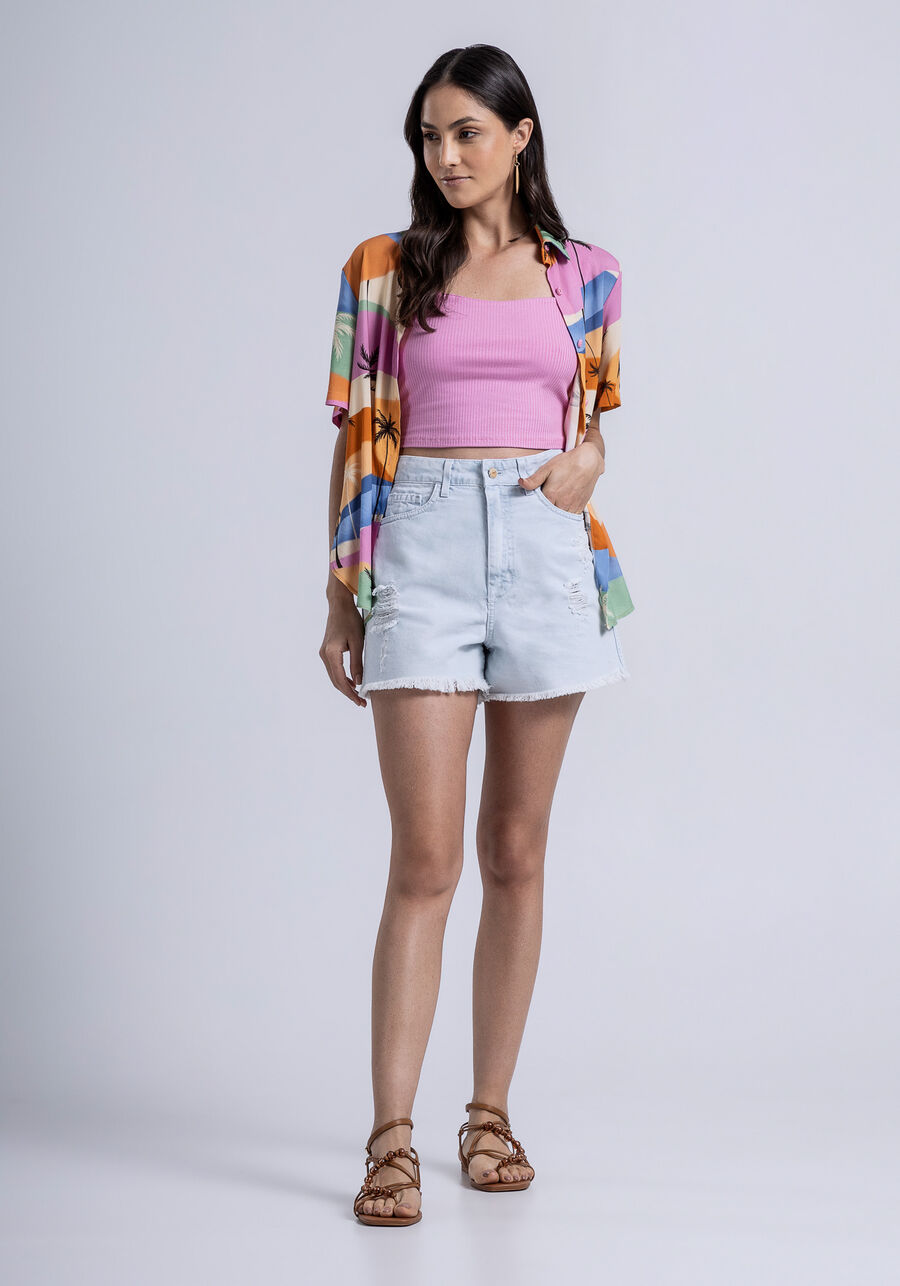 Blusa com Alças Canelada Cropped, ROSA FABULOUS. Blusa com Alças Canelada Cropped, ROSA FABULOUS, large.