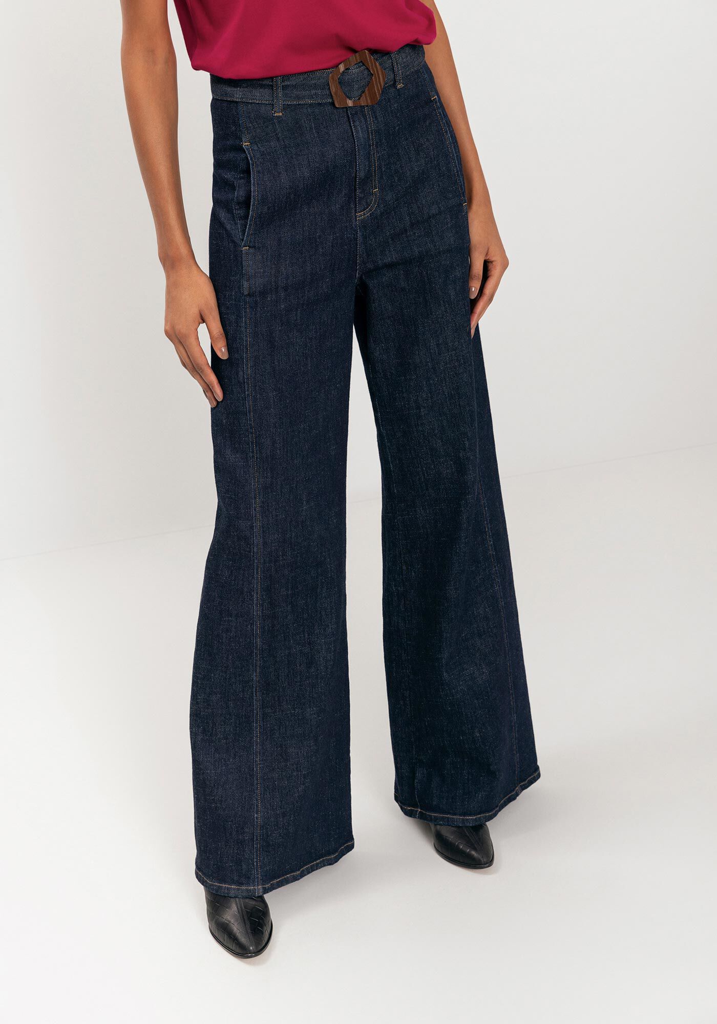 Cal&ccedil;a Jeans Super Wide Leg Com Cinto E Cintura Alta, JEANS, large.