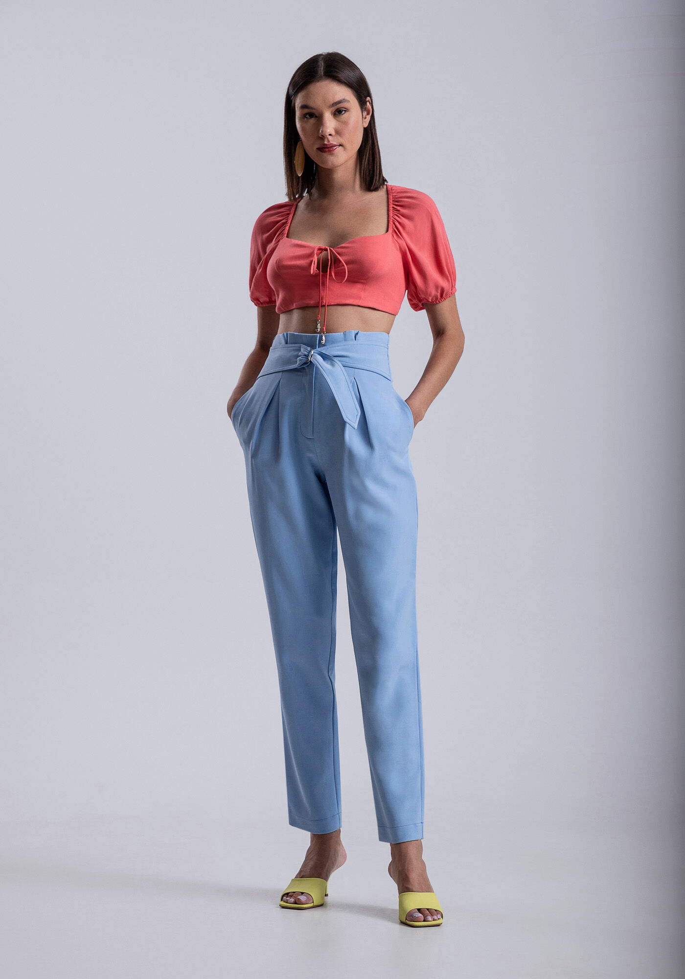 Blusa Cropped em Viscose com Manga Bufante, , large.