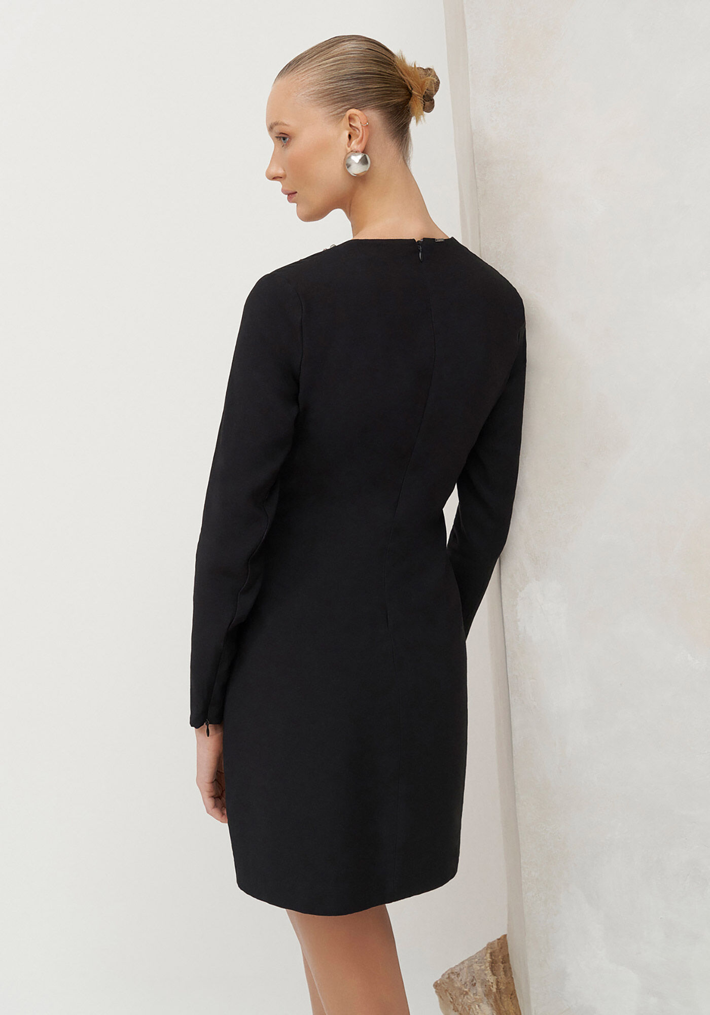 Vestido Curto Manga Longa com Strass, , large.