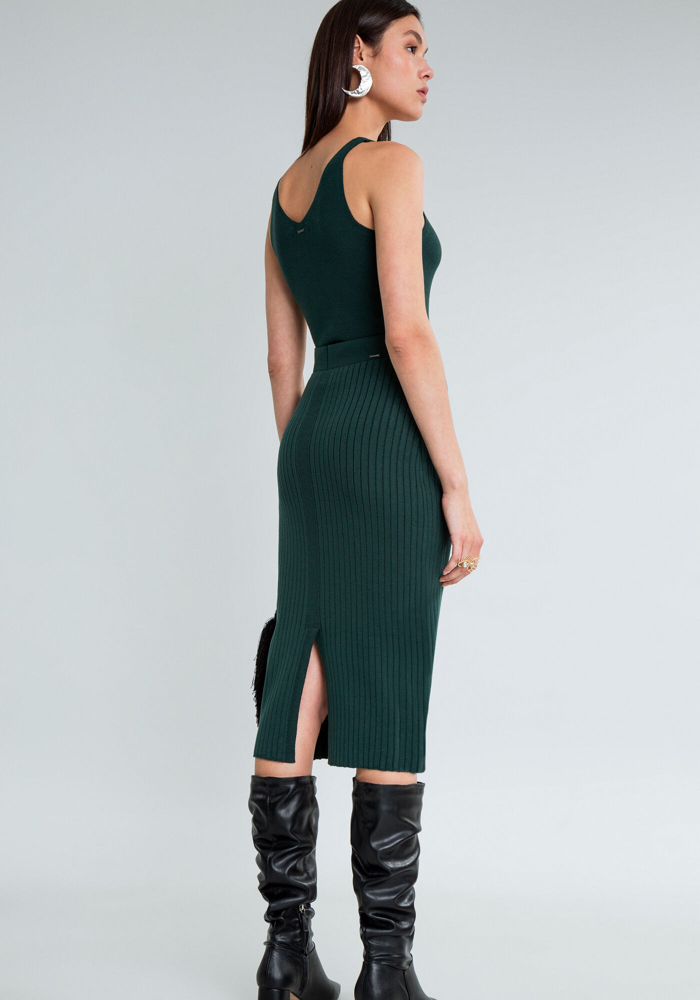 Saia Cintura Alta M&iacute;di Tric&ocirc;, VERDE, large.