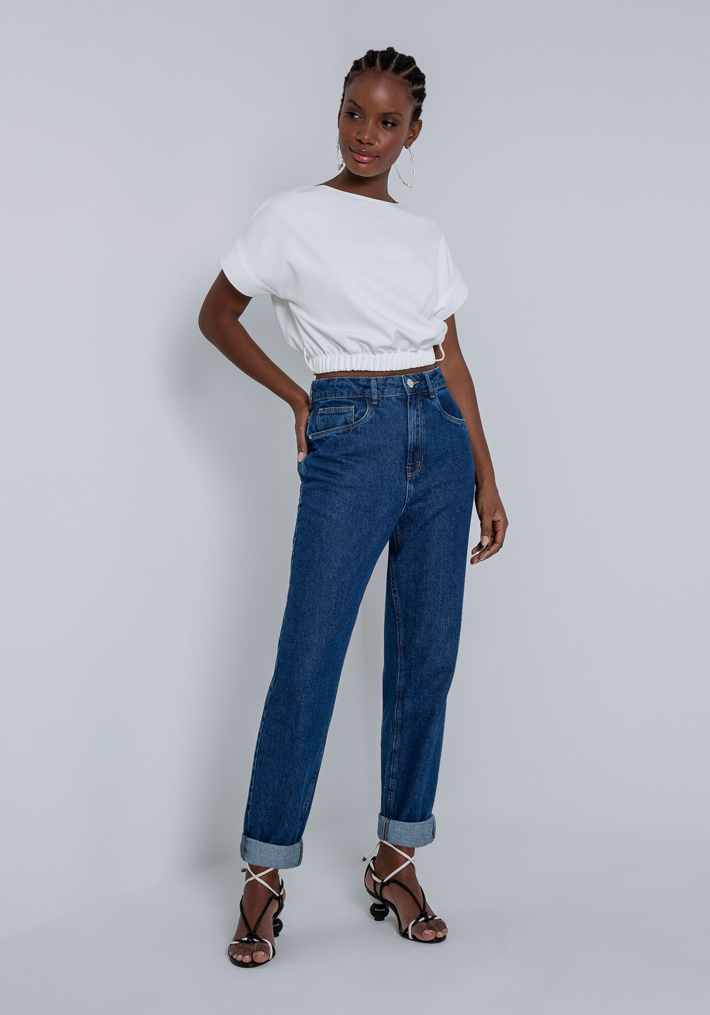 Calça jeans hotsell franzida na cintura