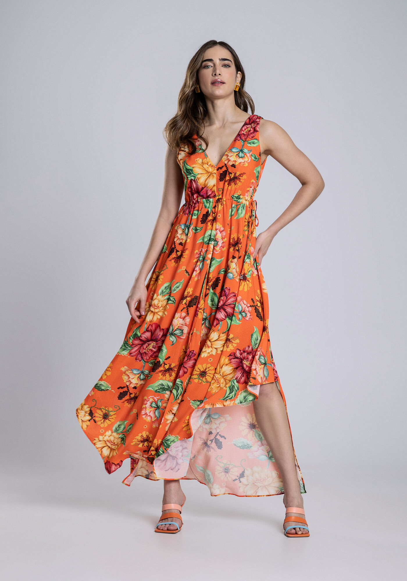 Vestido longo 2025 com barra estampada