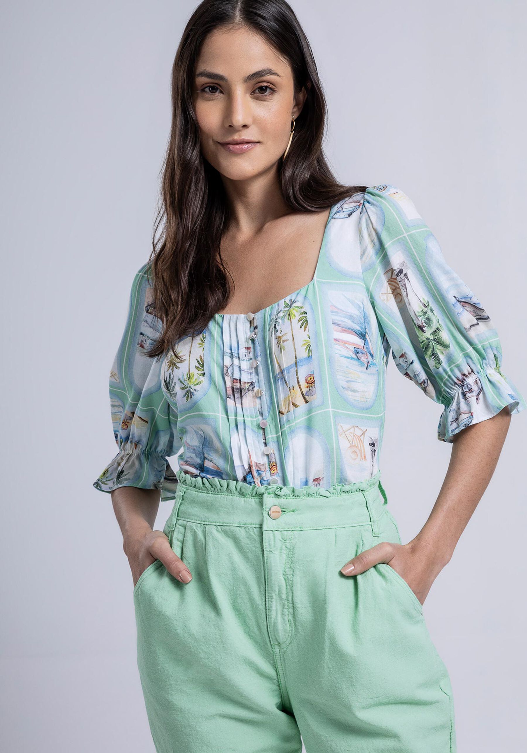 Blusa Decote Quadrado em Viscose com Nervuras, . Blusa Decote Quadrado em Viscose com Nervuras, , large.